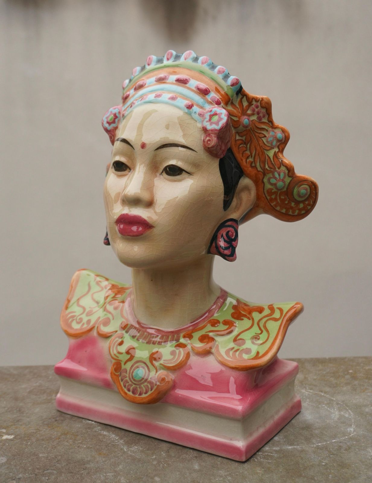 Goldscheider Polychrome Porcelain Bust Of A Balinese Dancer By Helen Liedloff photo Art