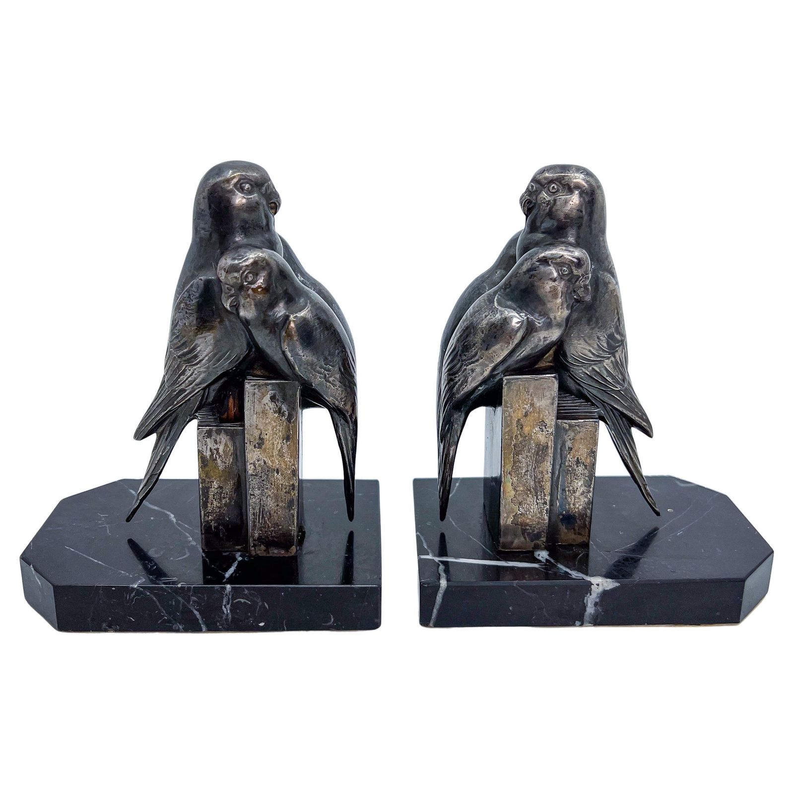Early 20th Century Art Deco Bookends With Birds