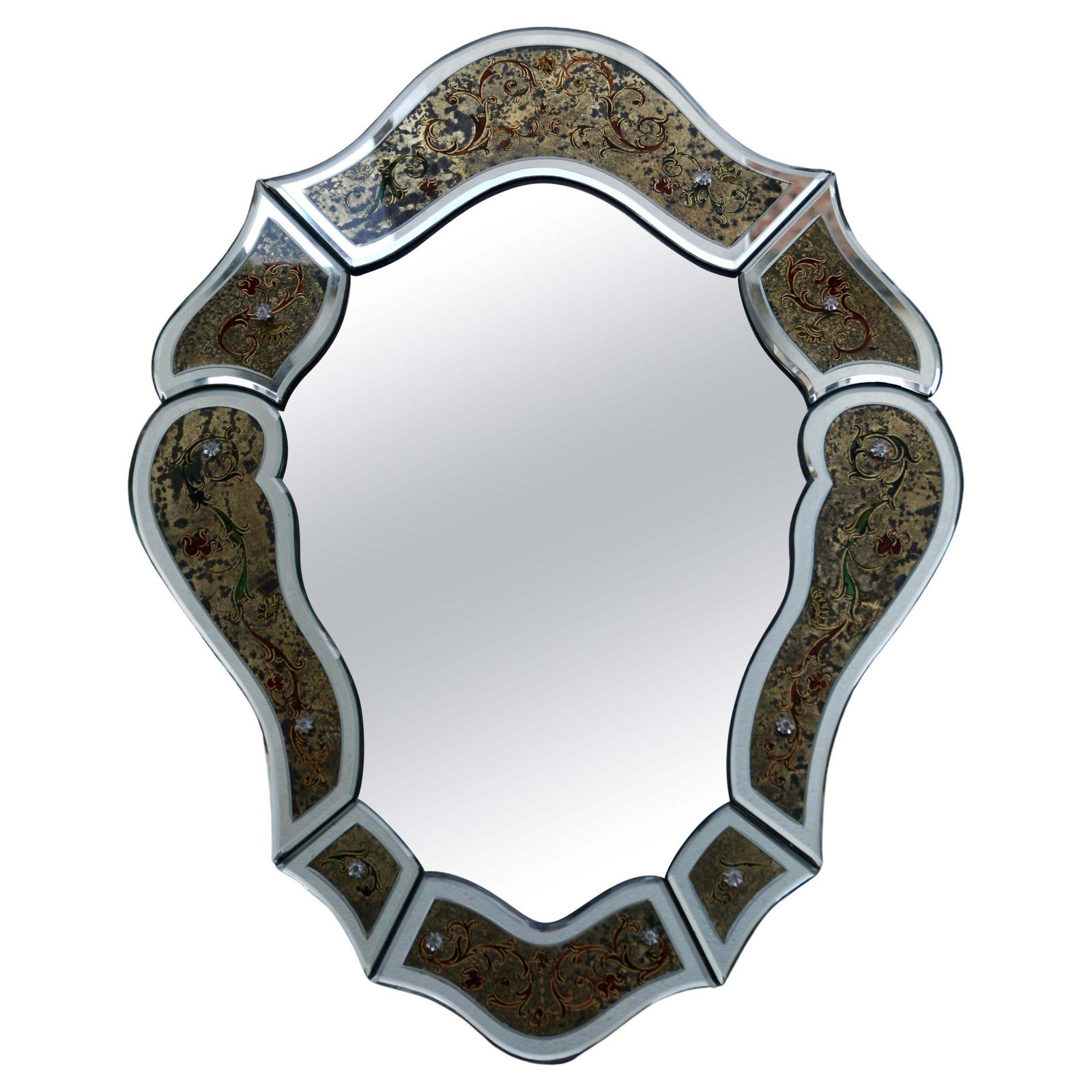 Eglomisé Venetian Mirror With Floral Details, Italy, 20th Century
