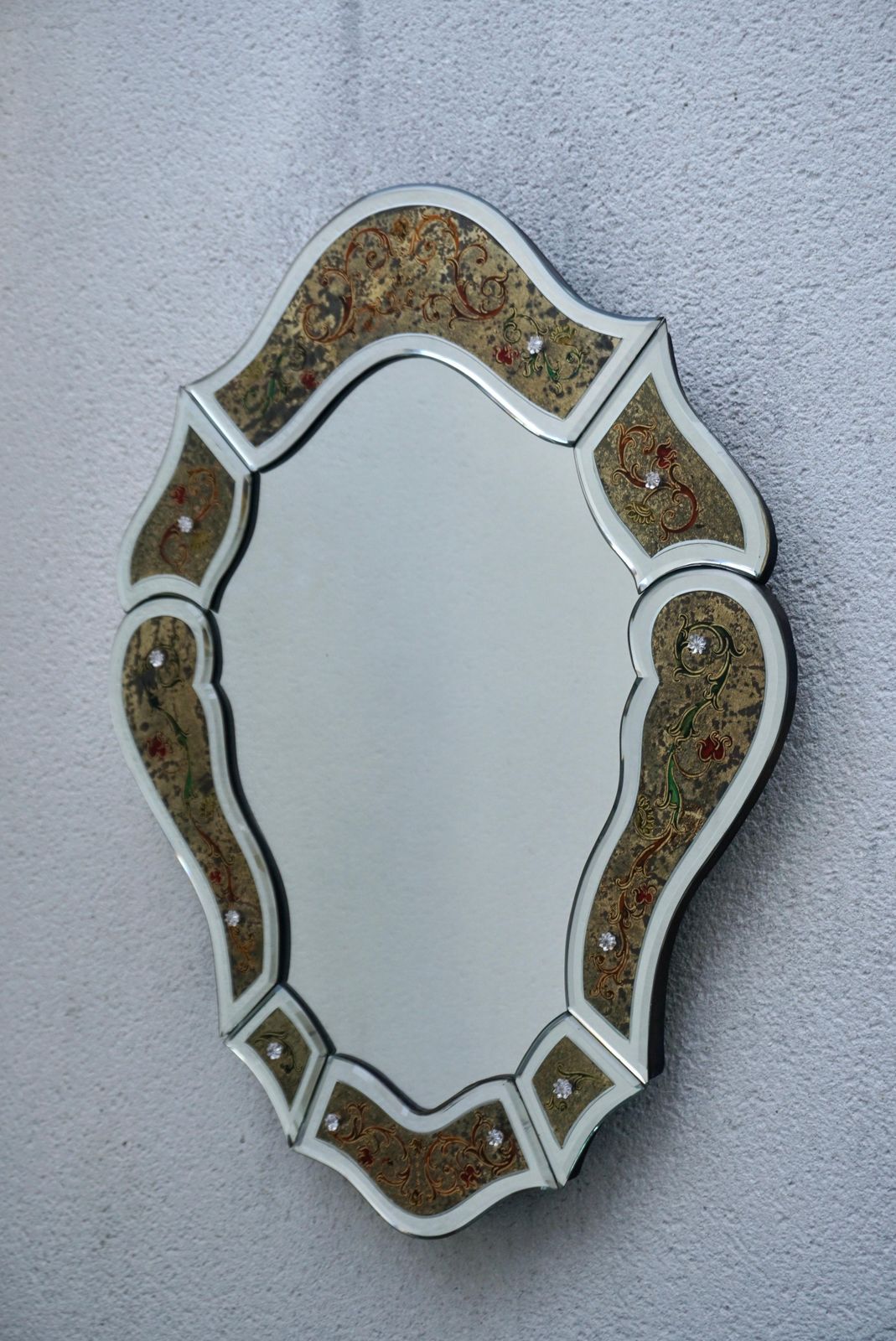 Eglomisé Venetian Mirror With Floral Details, Italy, 20th Century photo furniture