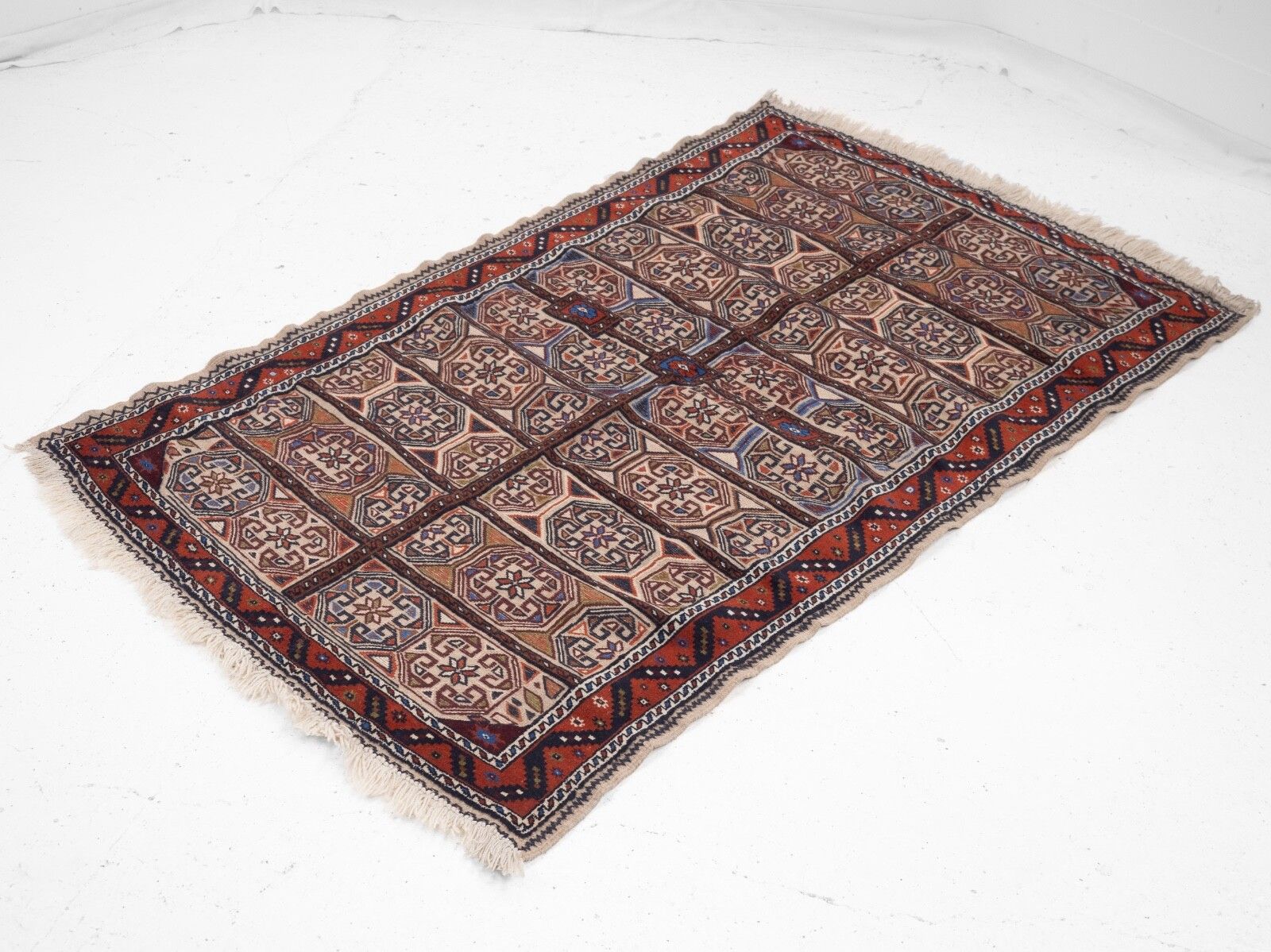 Vintage Afghan Tribal Part Kilim Handwoven Wool Rug 218 × 129 Cm ( 7'2" × 4'3" Handmade Flat Weave Wool Carpet) photo vinterior