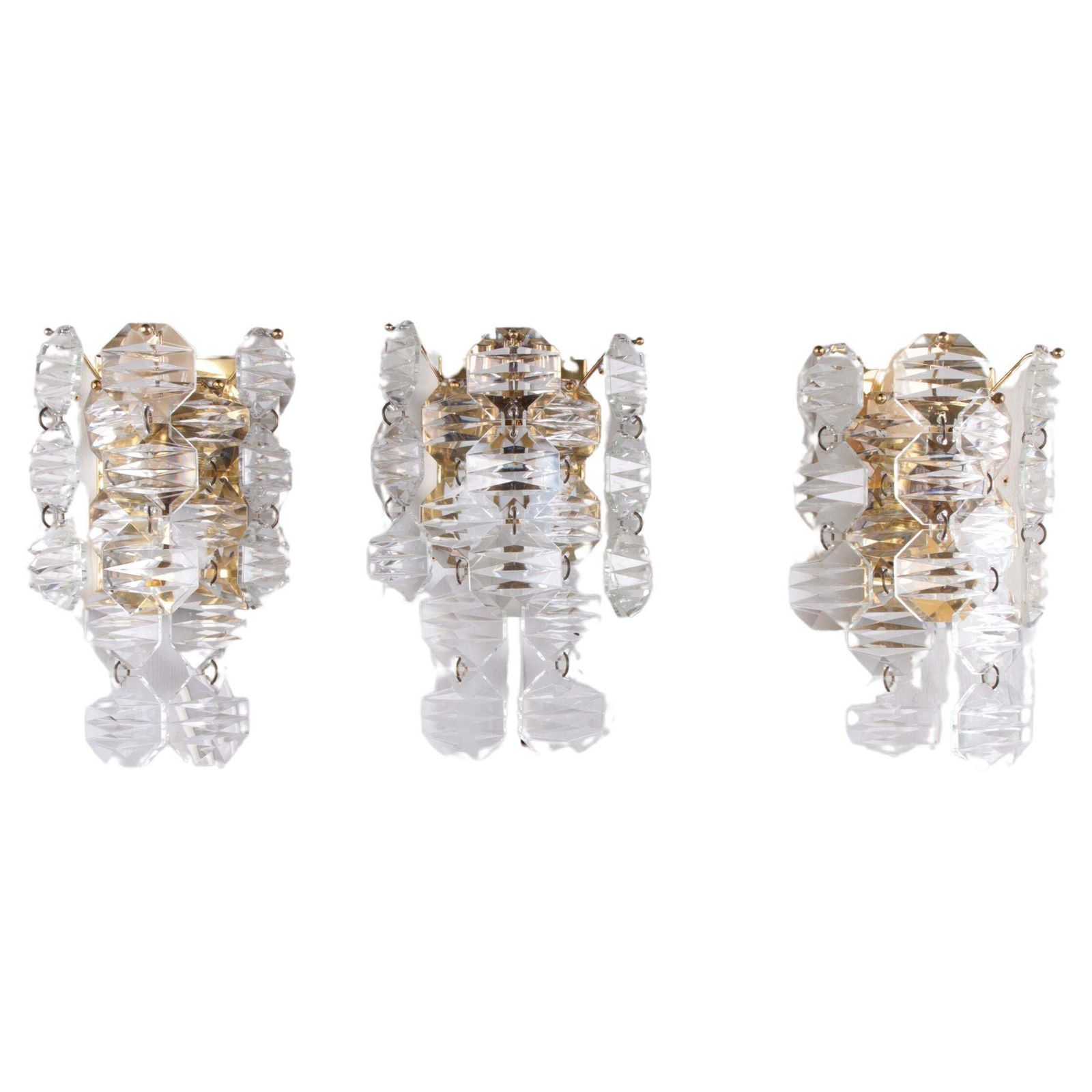 3 Very Nice Big And Rare Crystal Wall Lamps From  J.T. Kalmar, 1960s