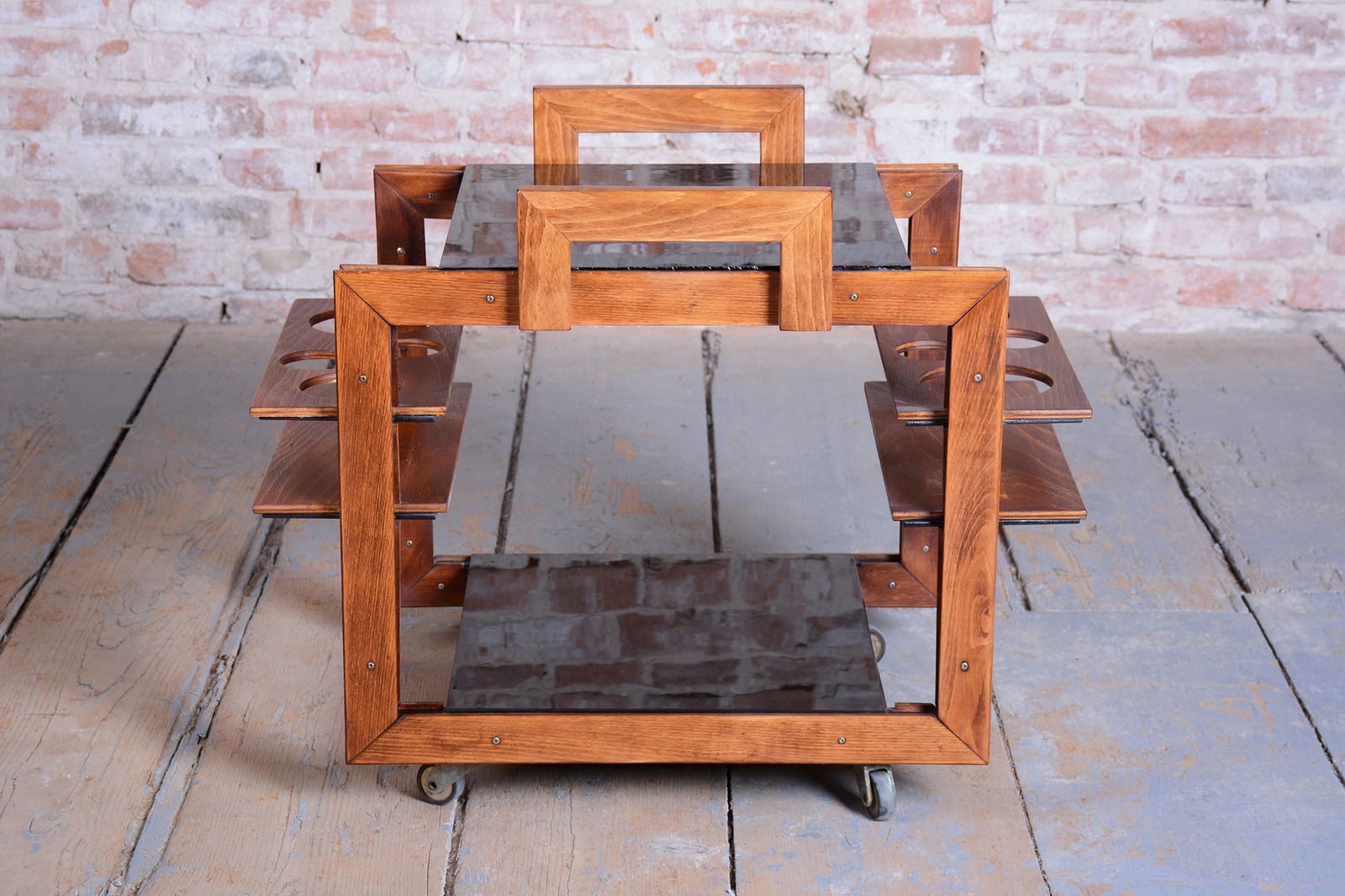 Restored Art Deco Trolley, Beech, Brass, Opaline Glass, New Polish, Czech, 1950s photo furniture