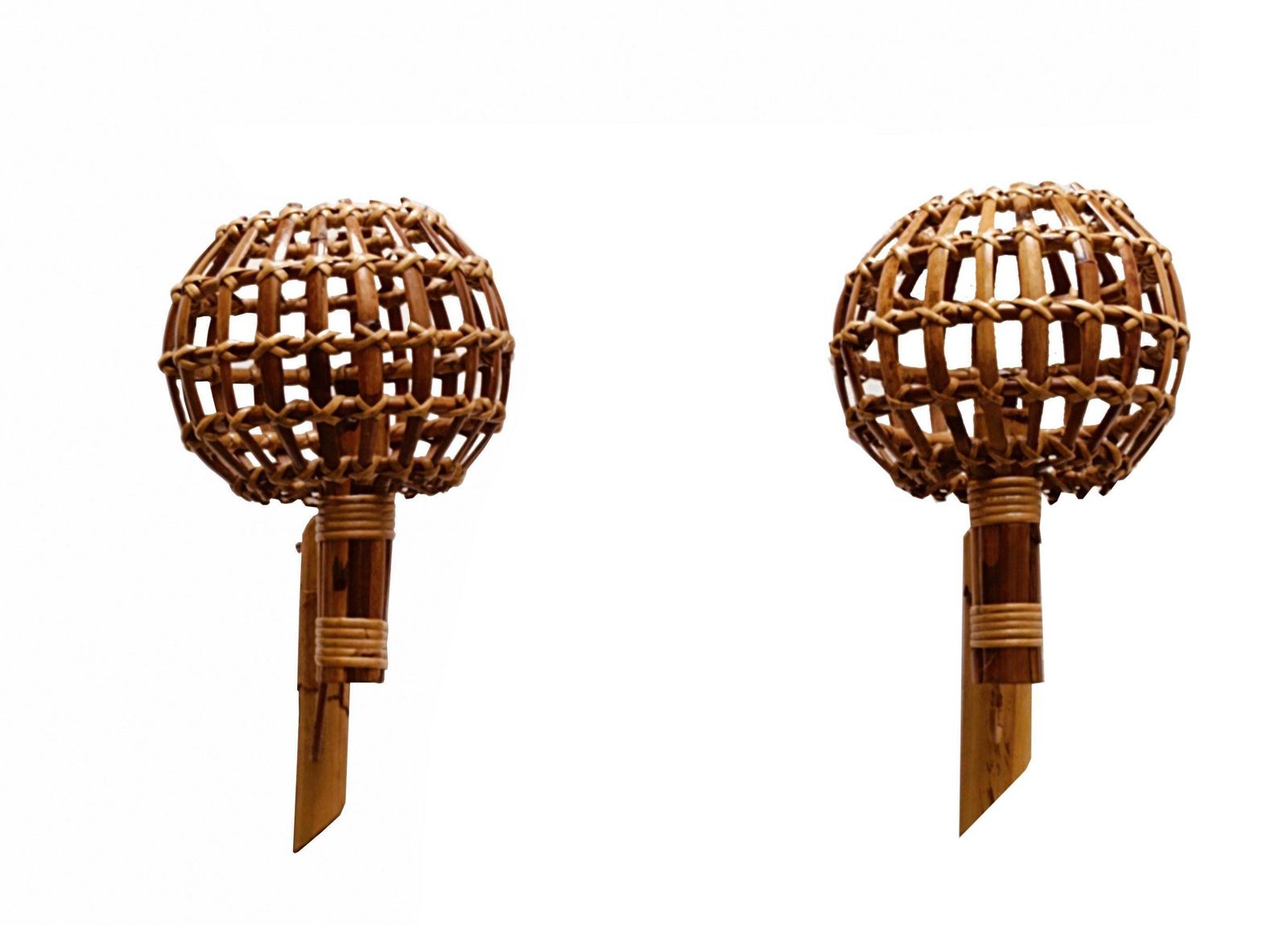 Louis Sognot Pair Of "Lantern" Wall Lamps In Bamboo And Rattan, France photo furniture