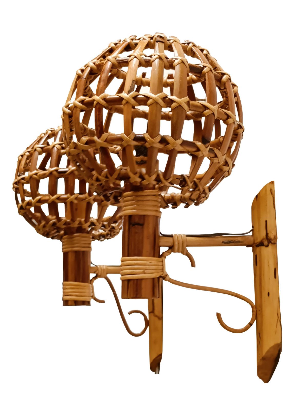 Louis Sognot Pair Of "Lantern" Wall Lamps In Bamboo And Rattan, France photo for sale