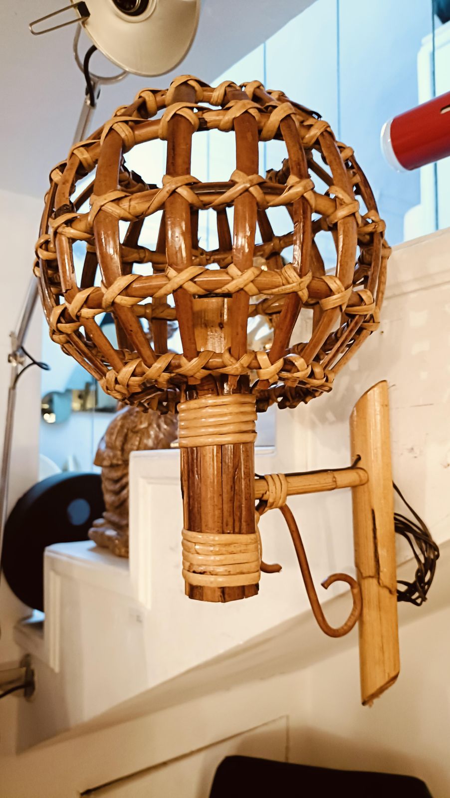 Louis Sognot Pair Of "Lantern" Wall Lamps In Bamboo And Rattan, France photo buy