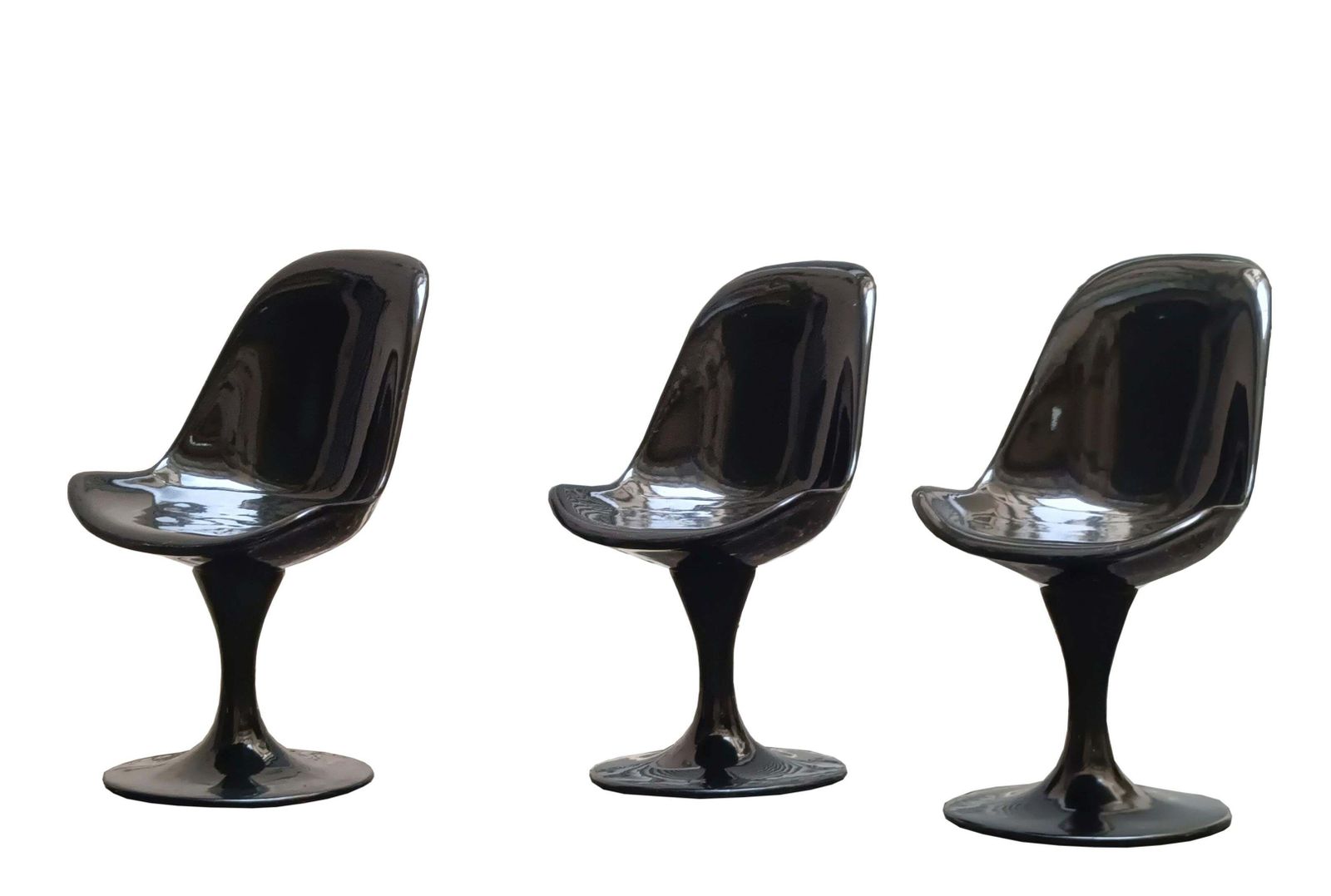 Eero Saarinen Style Set Of 3 Black Dining Chairs Tulip Model, Italy 1970s photo furniture