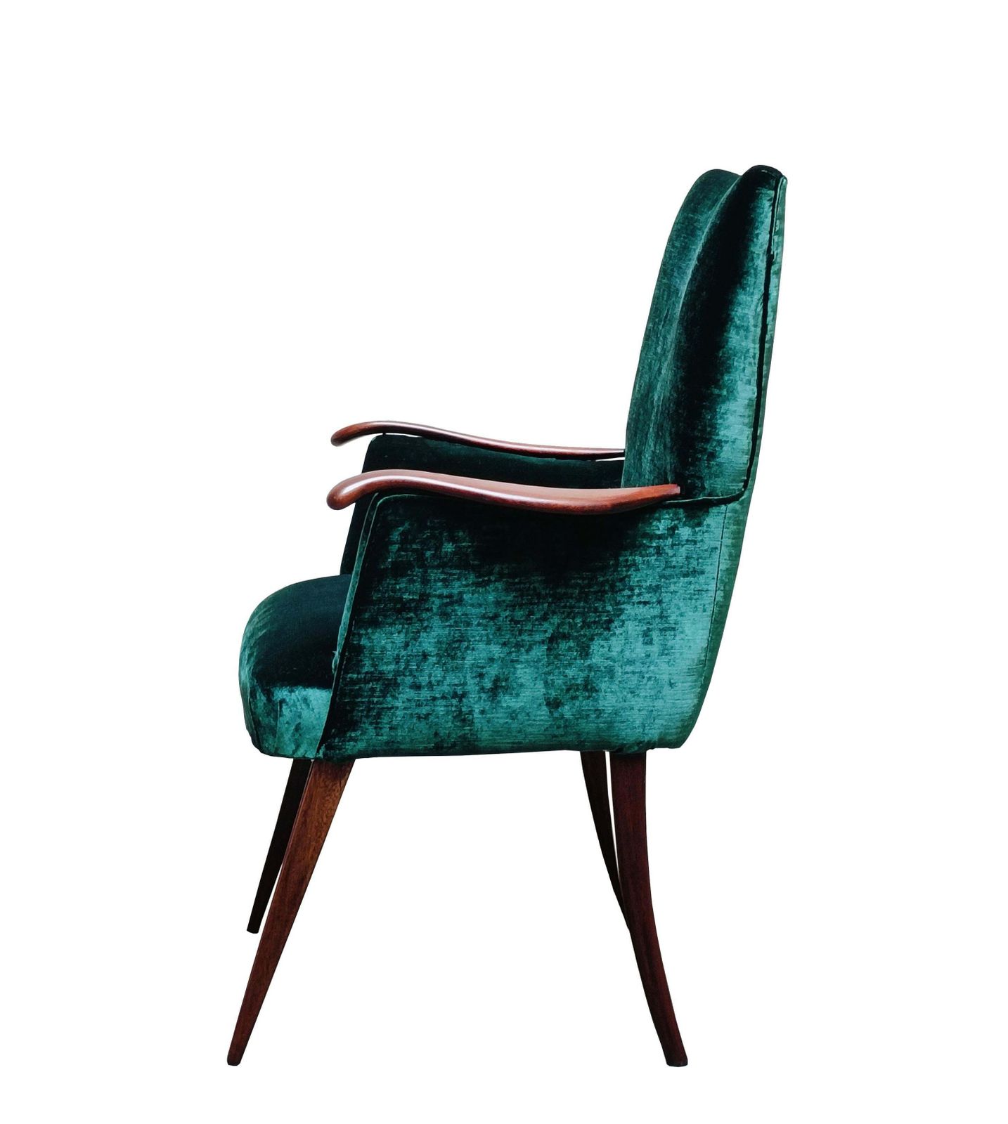 Osvaldo Borsani Style Elegant Wooden Armchair And  Green Fabric, Italy 1960s photo for sale