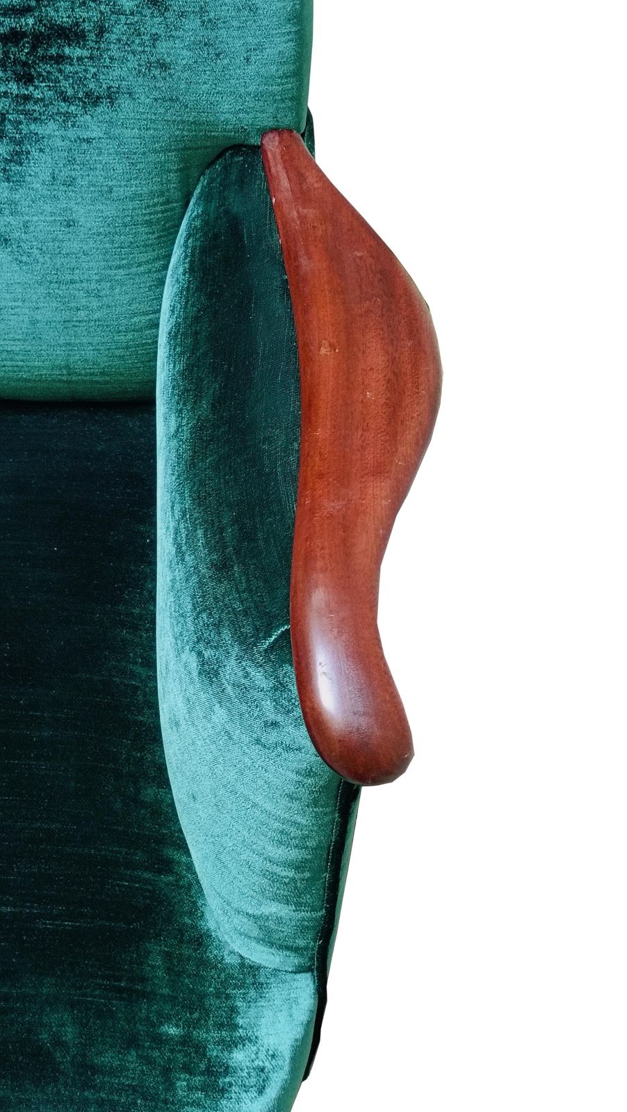 Osvaldo Borsani Style Elegant Wooden Armchair And  Green Fabric, Italy 1960s photo vintage
