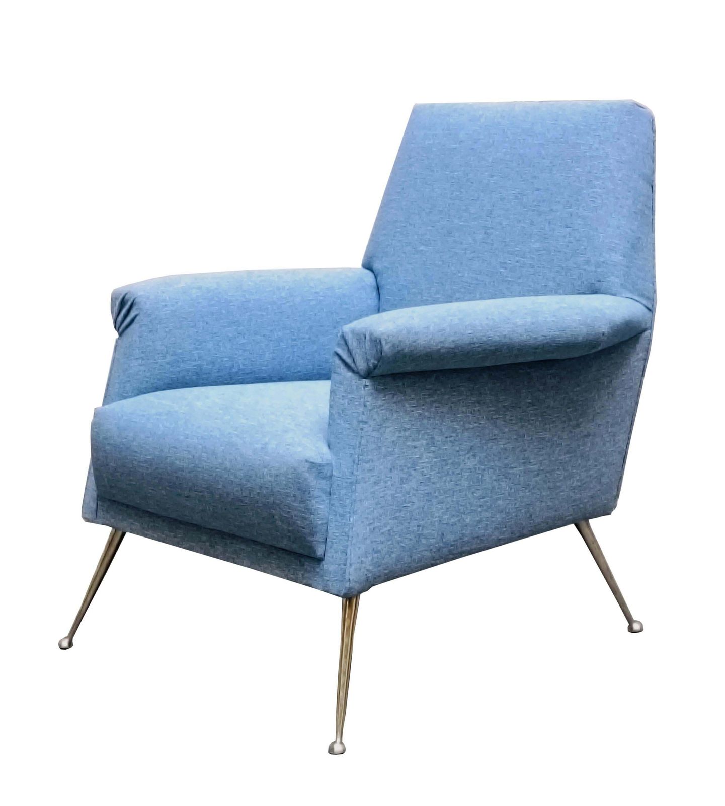 Refined Armchair In Light Blue Fabric And Brass Feet,  Italy 1960s photo for sale