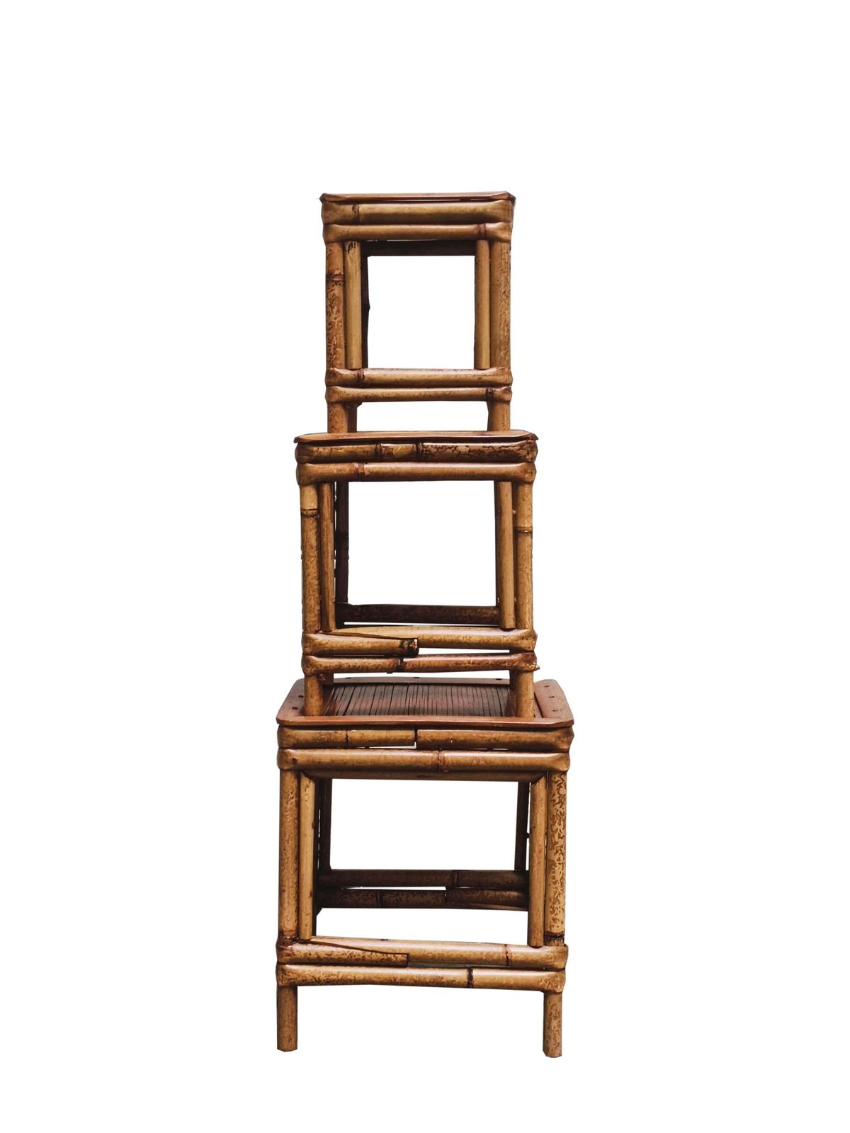 Group Of Three Small Tables In Rattan And Midollino, Italy 1960s photo for sale