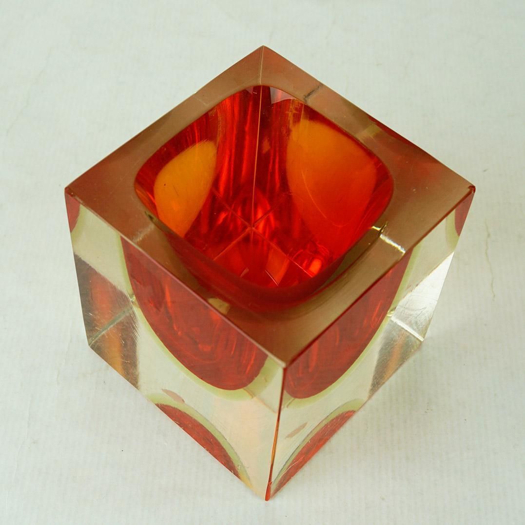Red Italian Murano Sommerso Block Vase By Flavio Poli For Seguso photo for sale