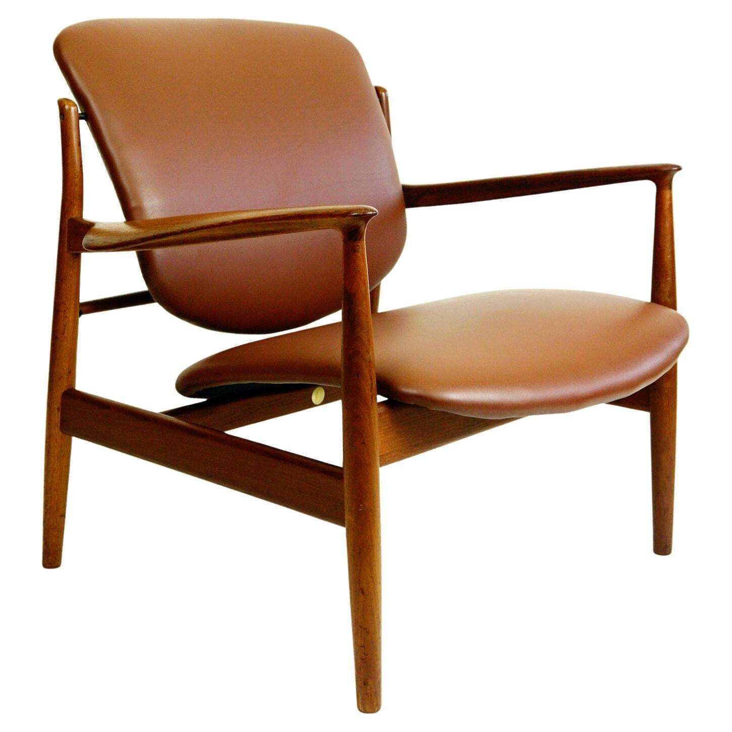 Danish Modern Teak And Brown Leather Loungechair By Finn Juhl For France And Son