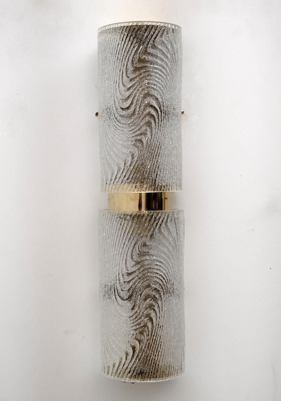 Pair Of Modern Italian Murano Glass And Brass Wall Sconces "Corteccia," 80s photo vinterior