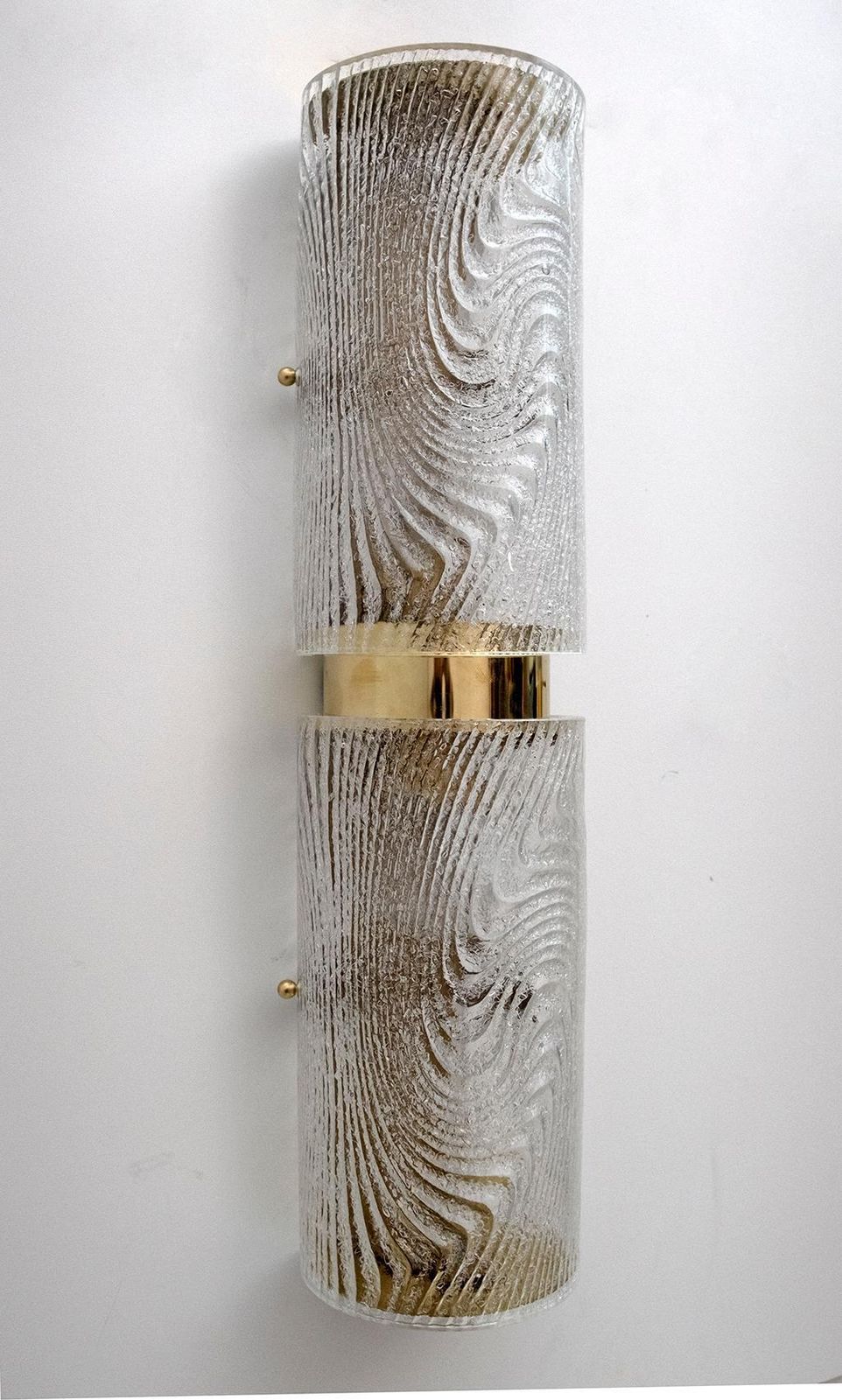 Pair Of Modern Italian Murano Glass And Brass Wall Sconces "Corteccia," 80s photo vintage