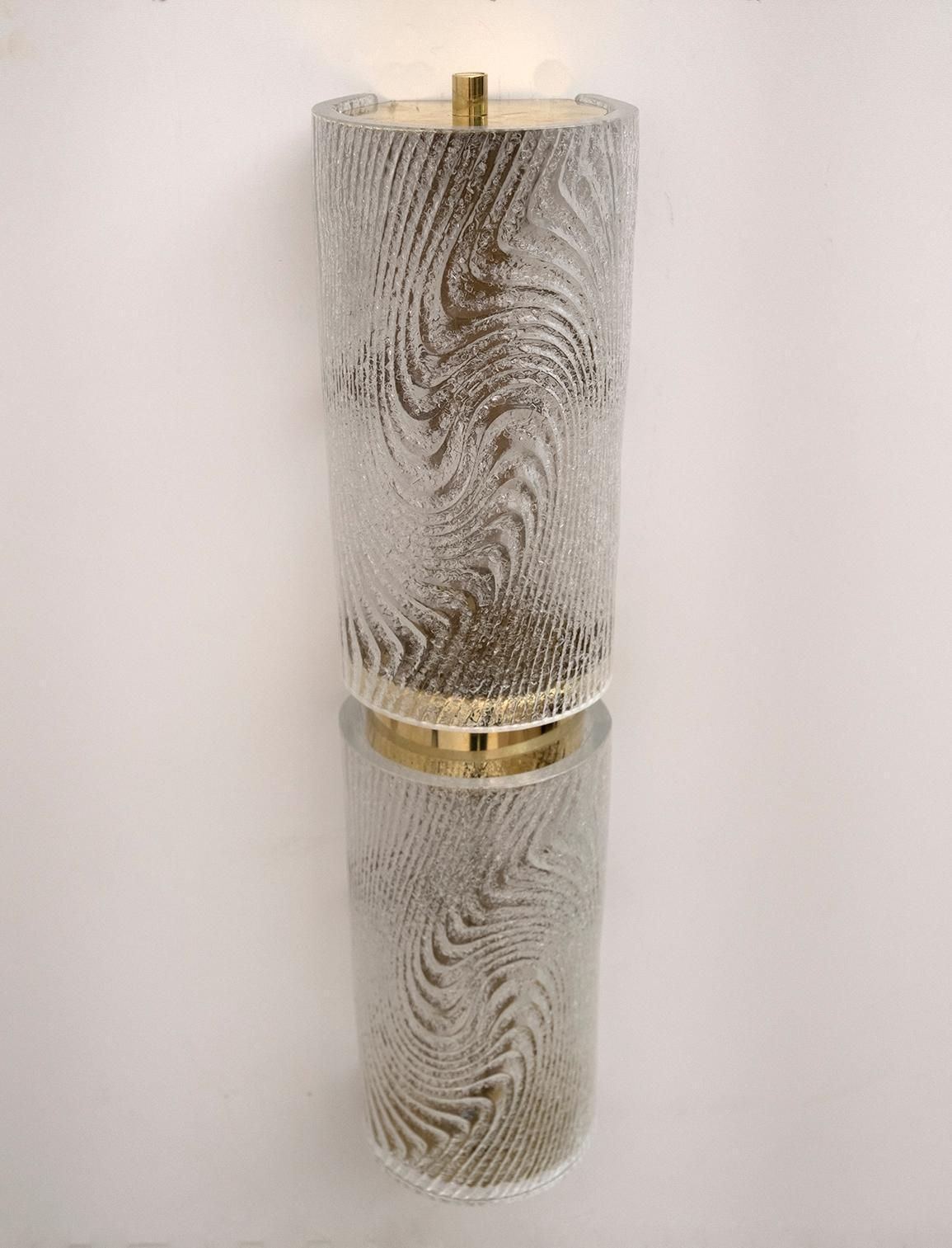 photo furniture Pair Of Modern Italian Murano Glass And Brass Wall Sconces "Corteccia," 80s