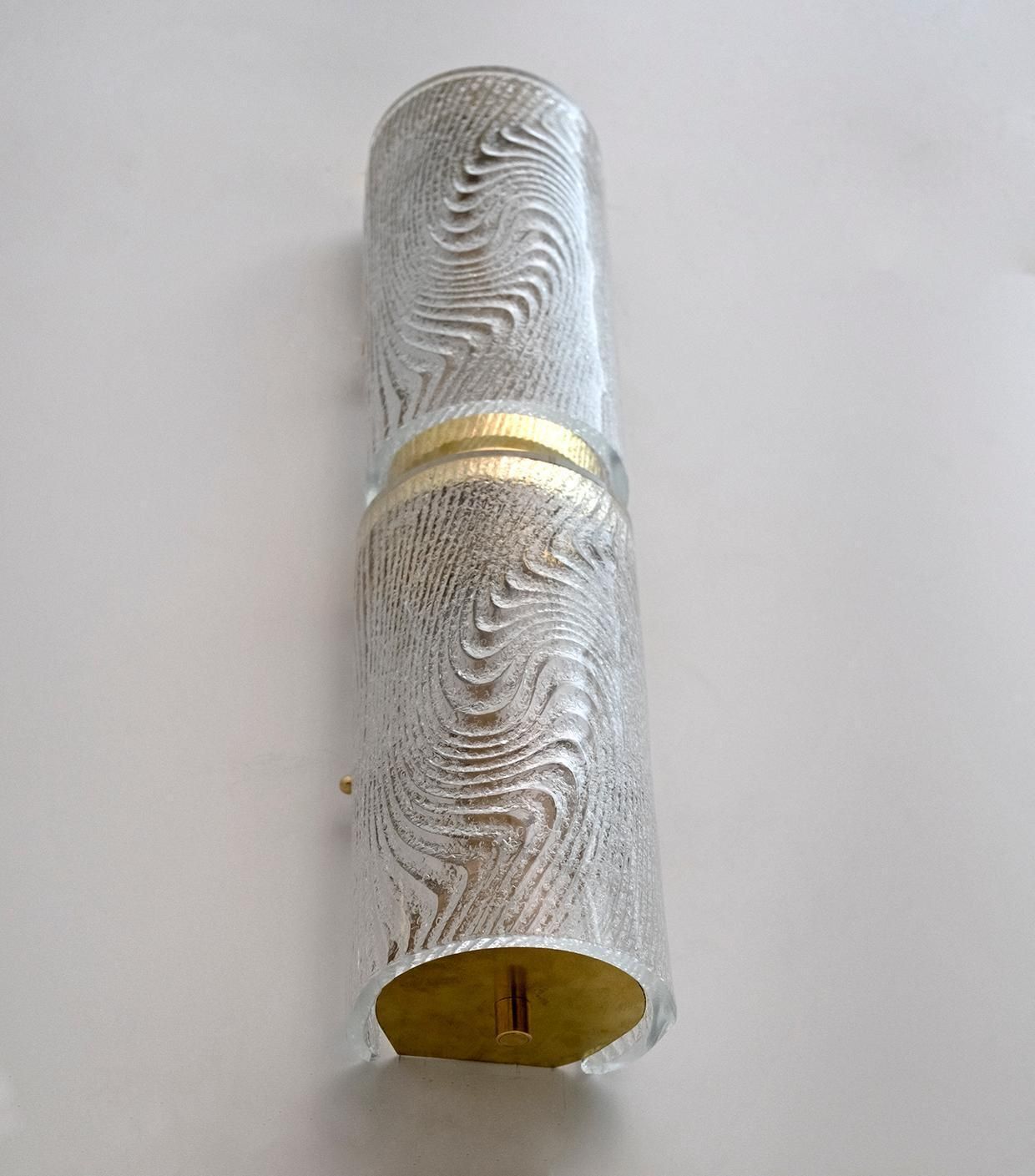 photo for sale Pair Of Modern Italian Murano Glass And Brass Wall Sconces "Corteccia," 80s