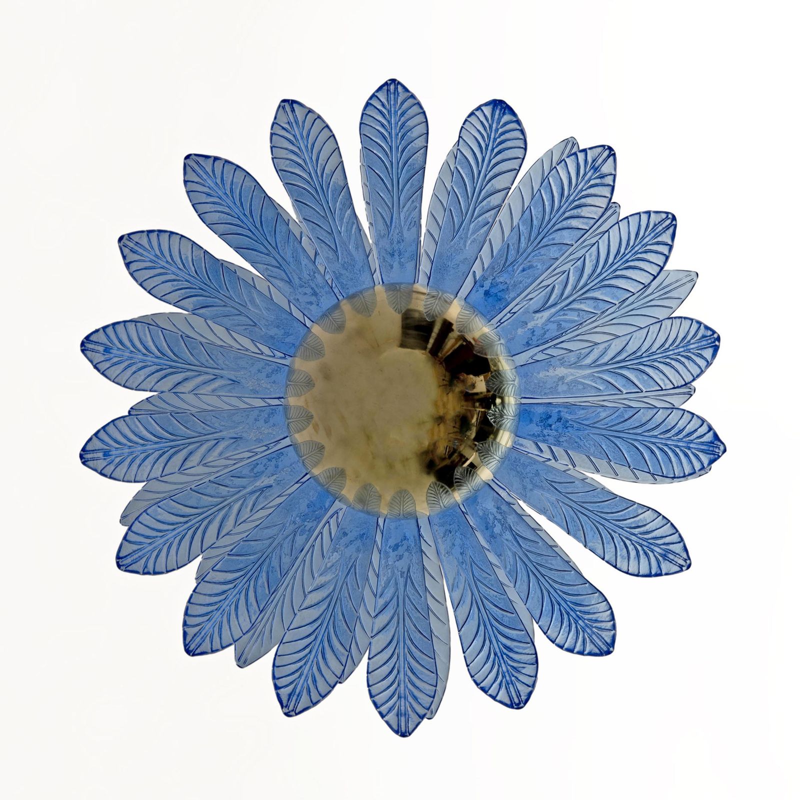 photo furniture Mid Century Modern Palm Leaves Chandelier Light Blue Murano Glass And Brass, 70s