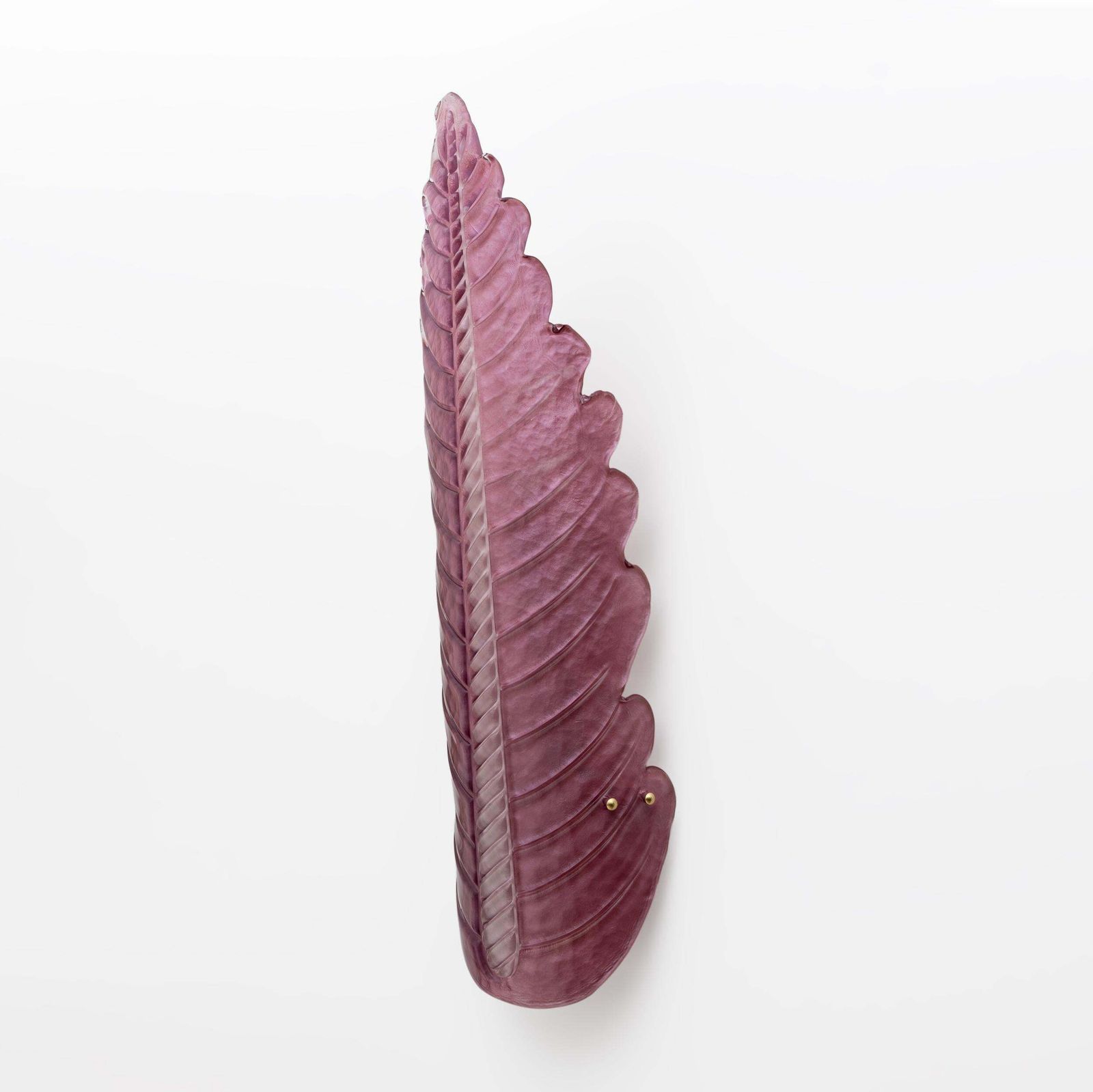 Pair Of Mid Century Modern Murano Glass Amethyst Pink Big Leafs Sconces photo for sale