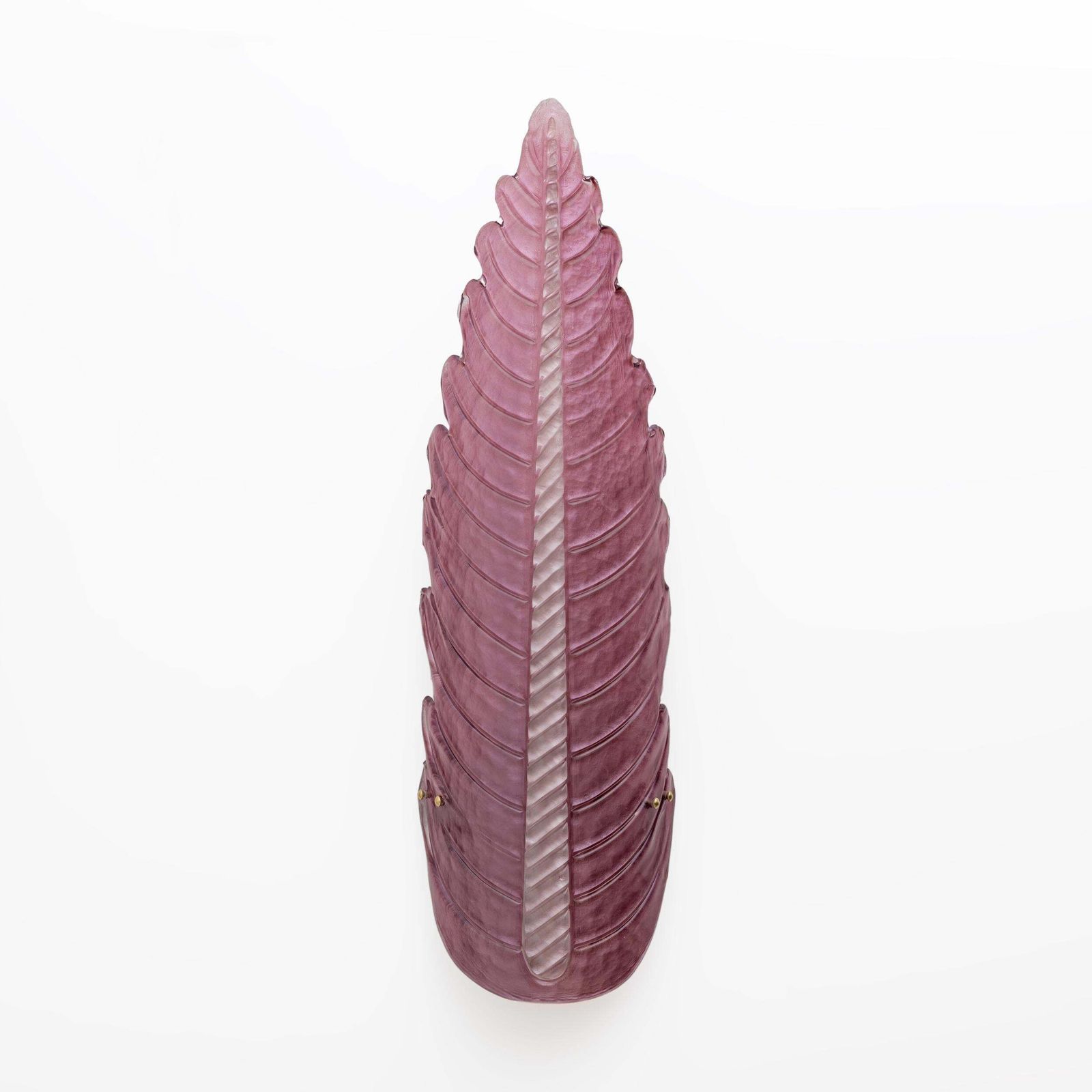 Pair Of Mid Century Modern Murano Glass Amethyst Pink Big Leafs Sconces photo vinterior