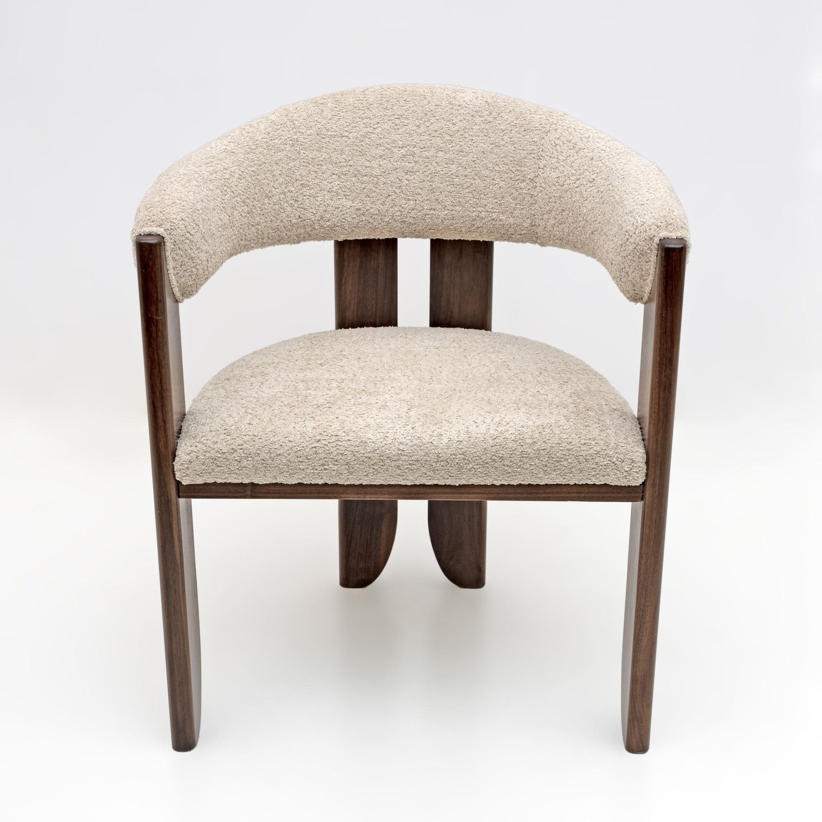 Eight Mid Century Modern Italian Bouclè And Walnut Dining Chairs, 1970s photo furniture