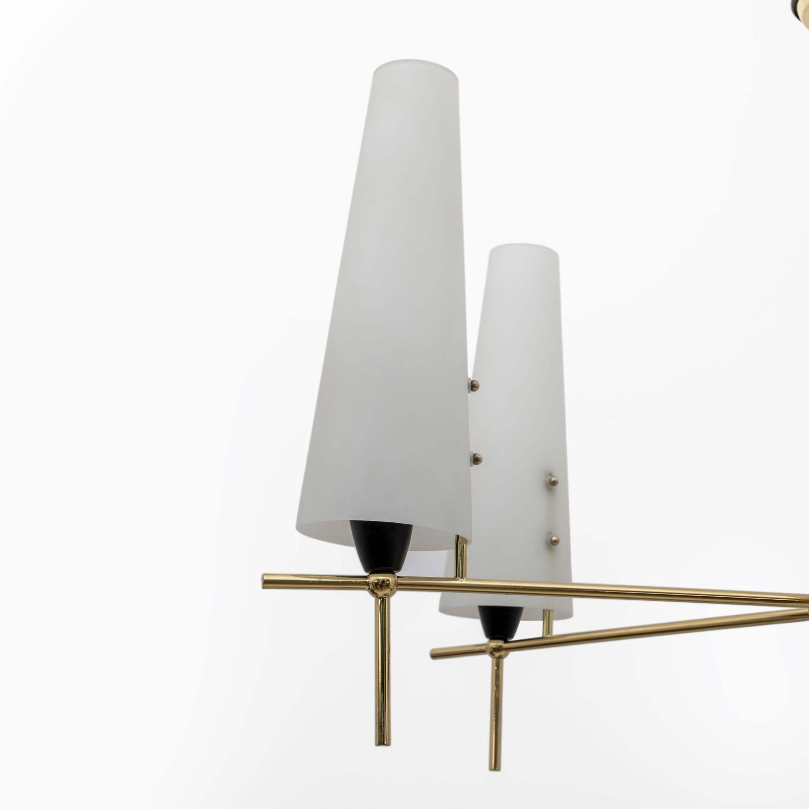Stilnovo Style Mid Century Modern Italian Brass And Opaline Glass Chandelier 60s photo Lighting