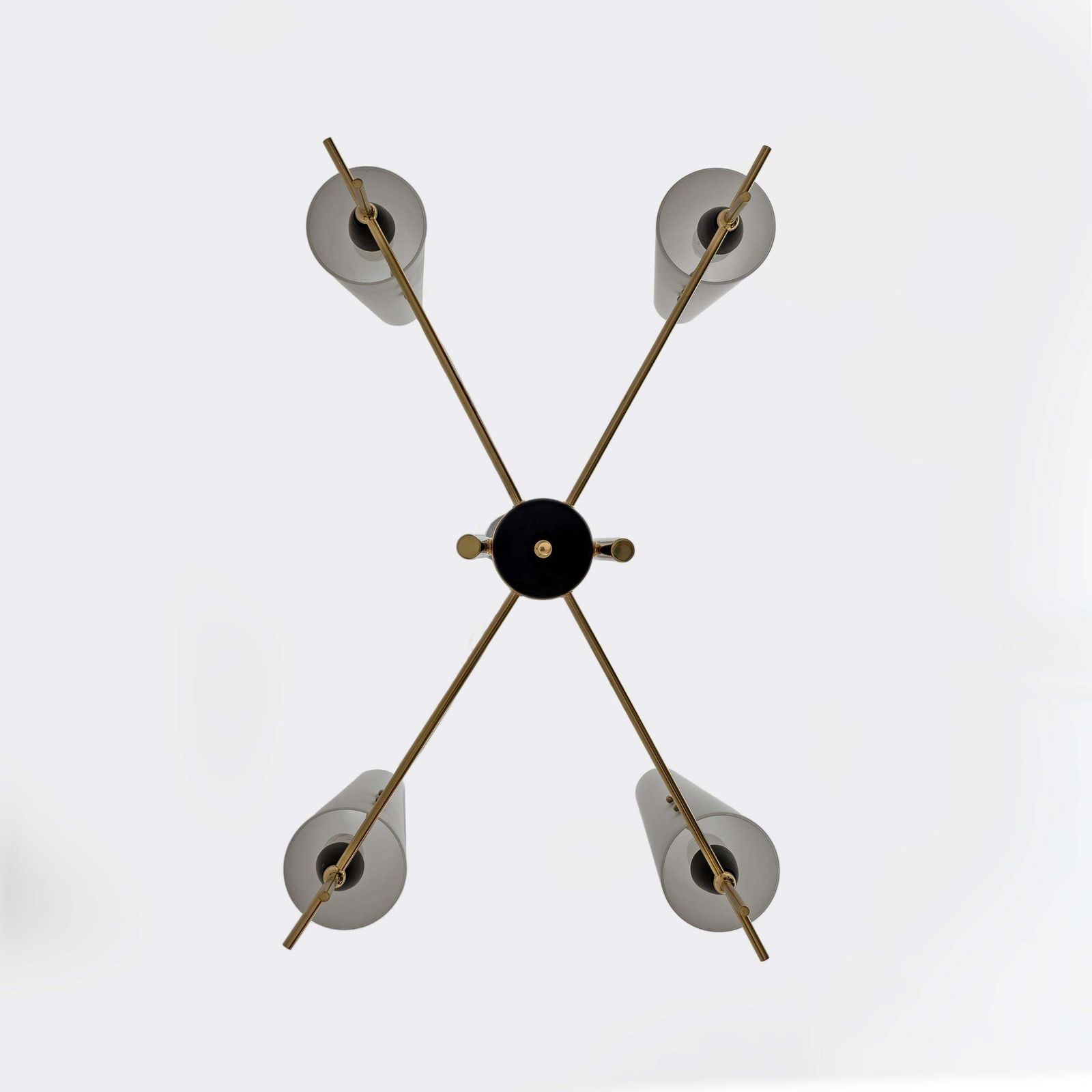 Stilnovo Style Mid Century Modern Italian Brass And Opaline Glass Chandelier 60s photo vintage