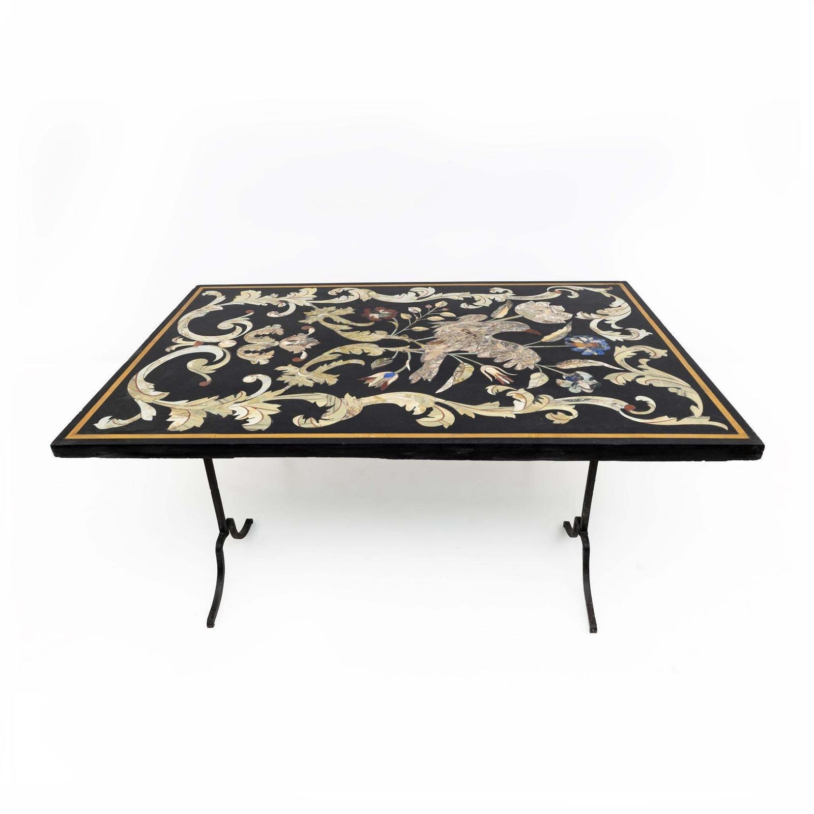 20th Century Italian Handmade Wrought Iron Coffee Table Frame Inlaid Marble Top photo furniture