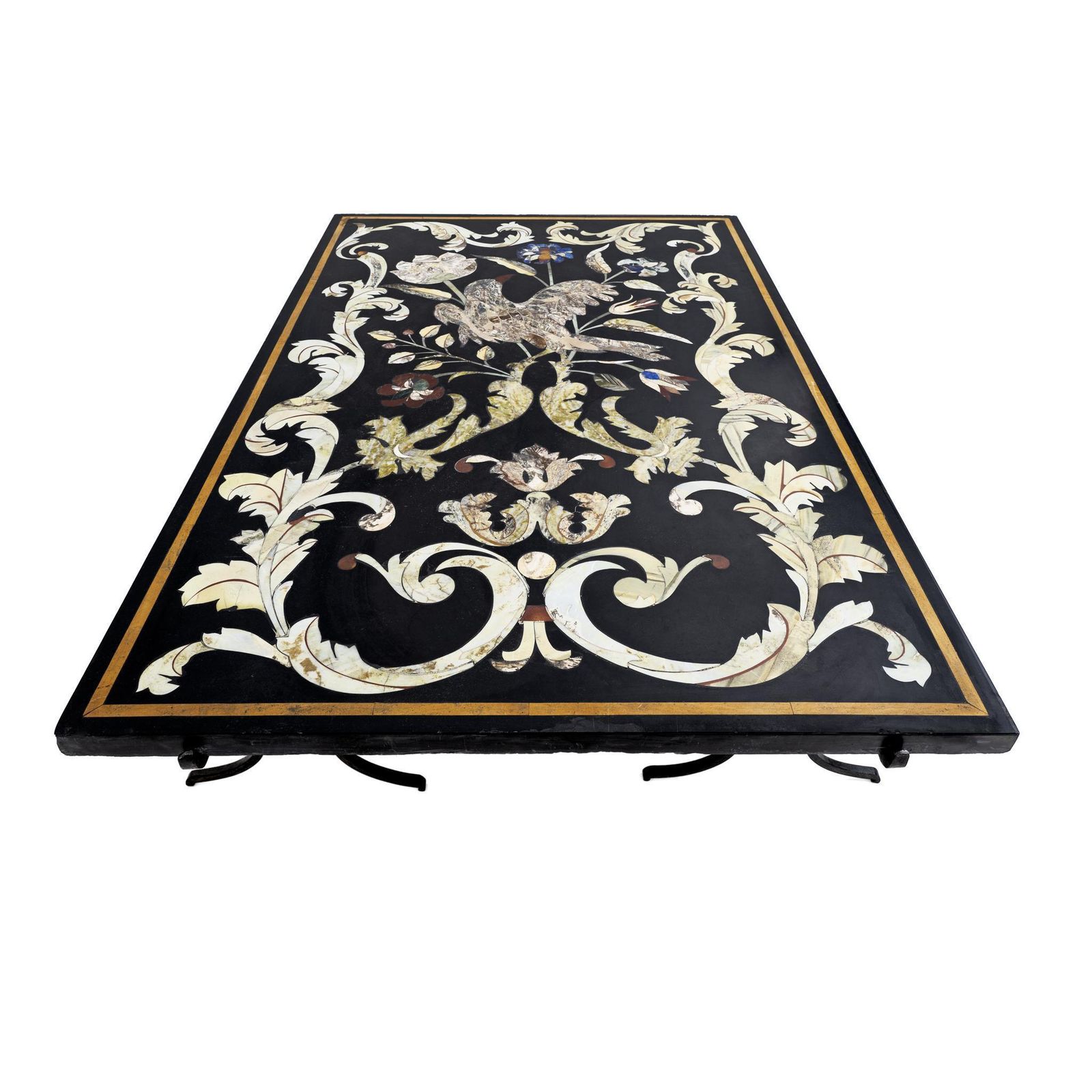 20th Century Italian Handmade Wrought Iron Coffee Table Frame Inlaid Marble Top photo for sale