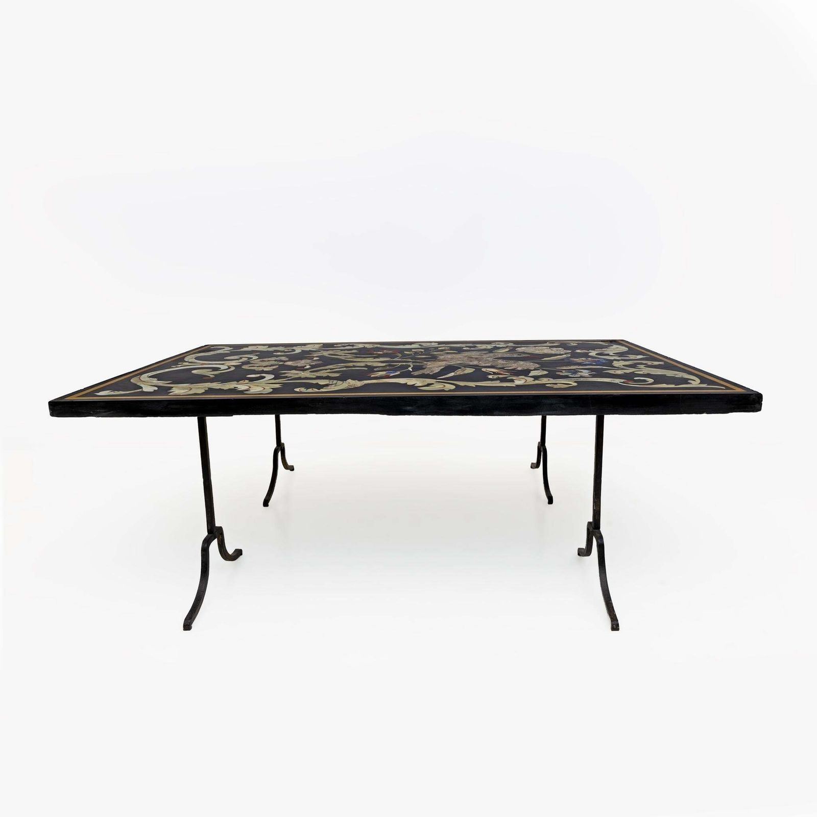 20th Century Italian Handmade Wrought Iron Coffee Table Frame Inlaid Marble Top photo buy