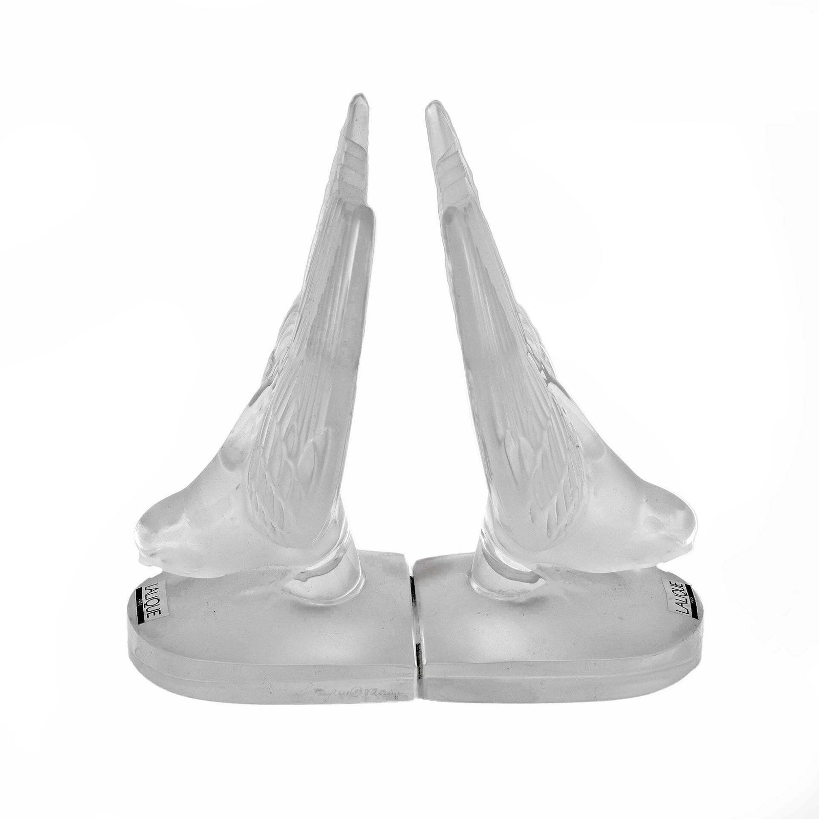 Pair Of Art Decò Crystal Swallows Bookends By Lalique "Hirondelles" France 1980s photo Home Decor