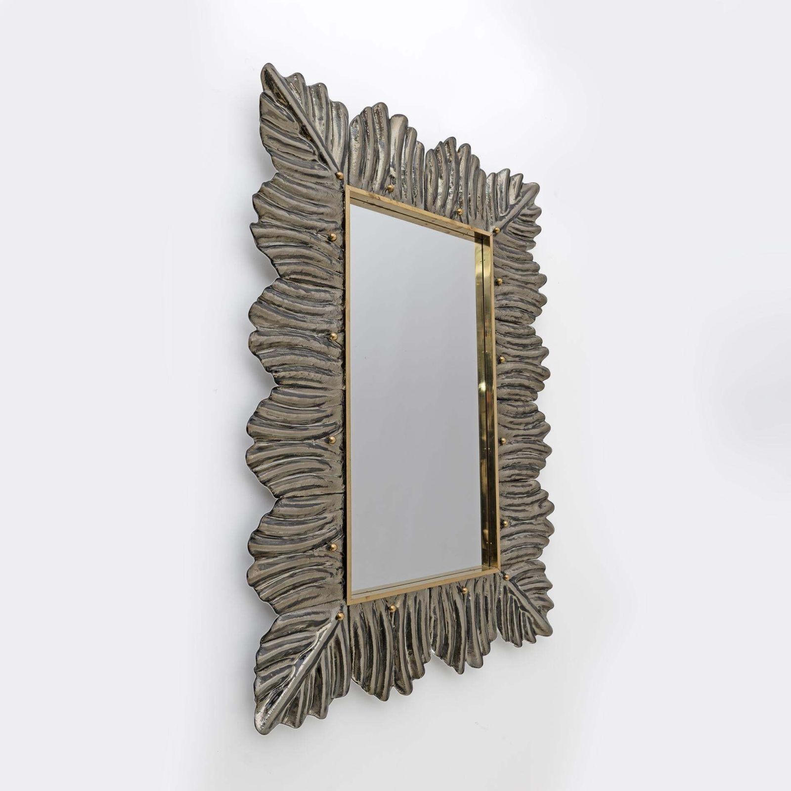 Mid Century Modern Italian Brass And Leaves Murano Glass Wall Mirror photo Home Decor