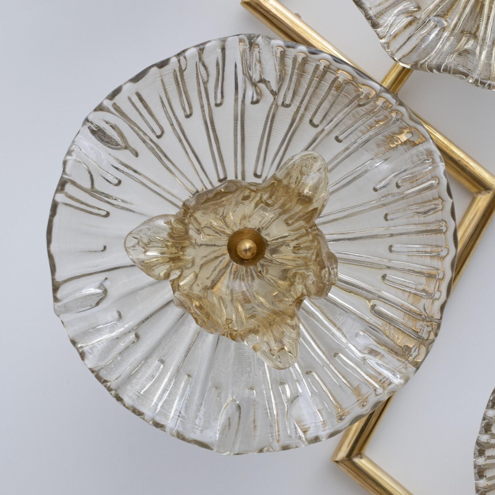 Pair Of Modern Italian Murano Glass And Brass Flowers Wall Lamps photo buy