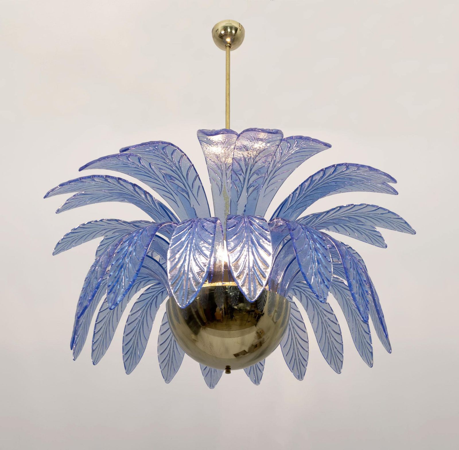 Mid Century Modern Palm Leaves Big Chandelier Murano Glass And Brass, 1970s photo for sale