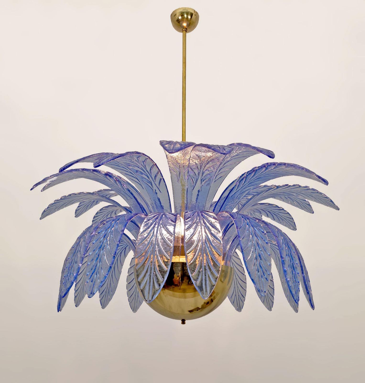 Mid Century Modern Palm Leaves Big Chandelier Murano Glass And Brass, 1970s photo buy