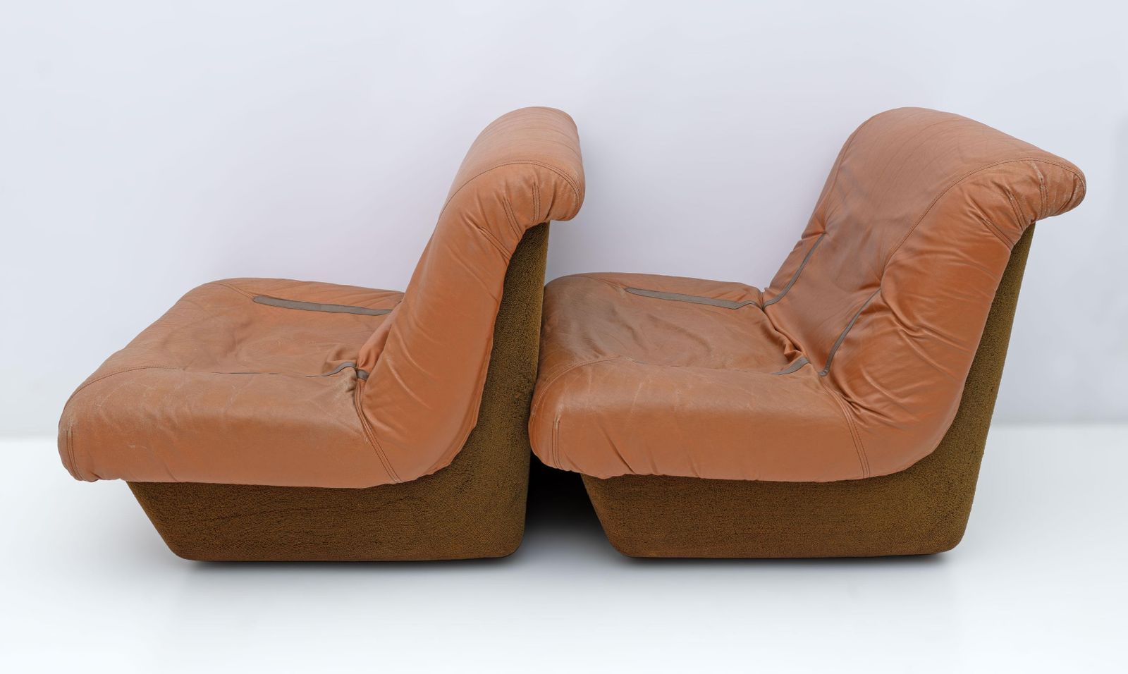 Pair Of Lev & Lev Mid Century Modern Fiberglass Frame Leather Armchairs photo buy