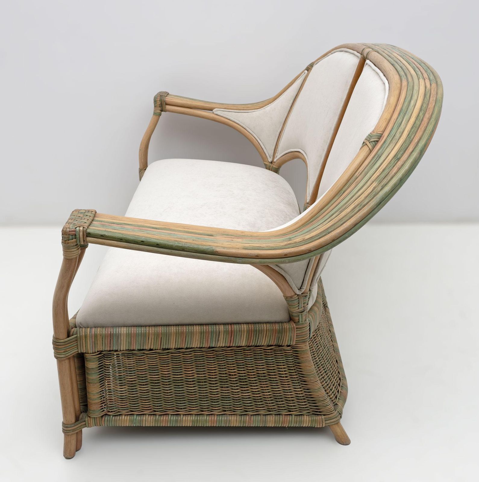 Mid Century Modern Italian Rattan And Wicker Two Armchairs And Sofa, 1970s photo vinterior
