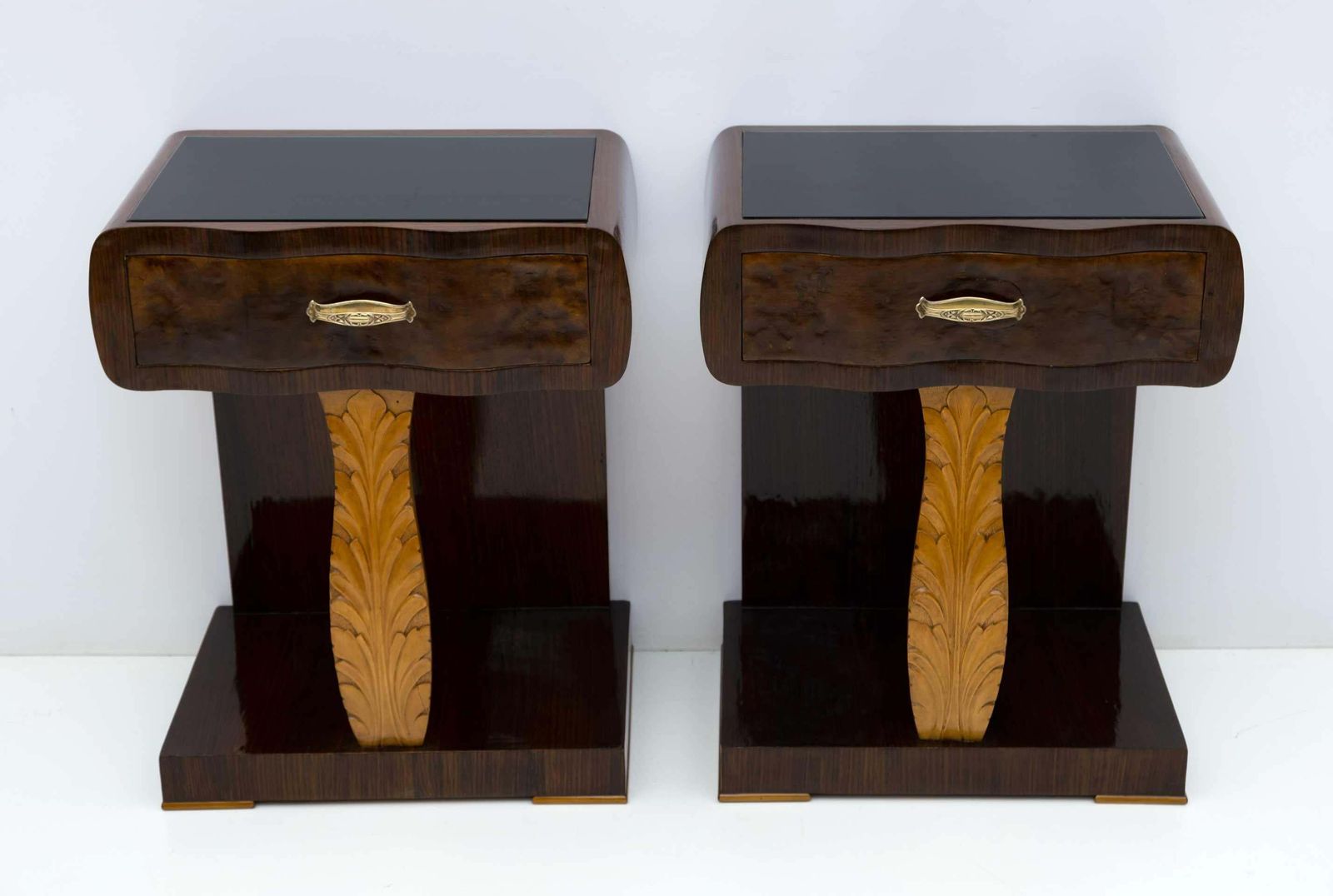 Pair Of Art Deco Italian Walnut Briar And Maple Bedside Tables, 1920s photo furniture
