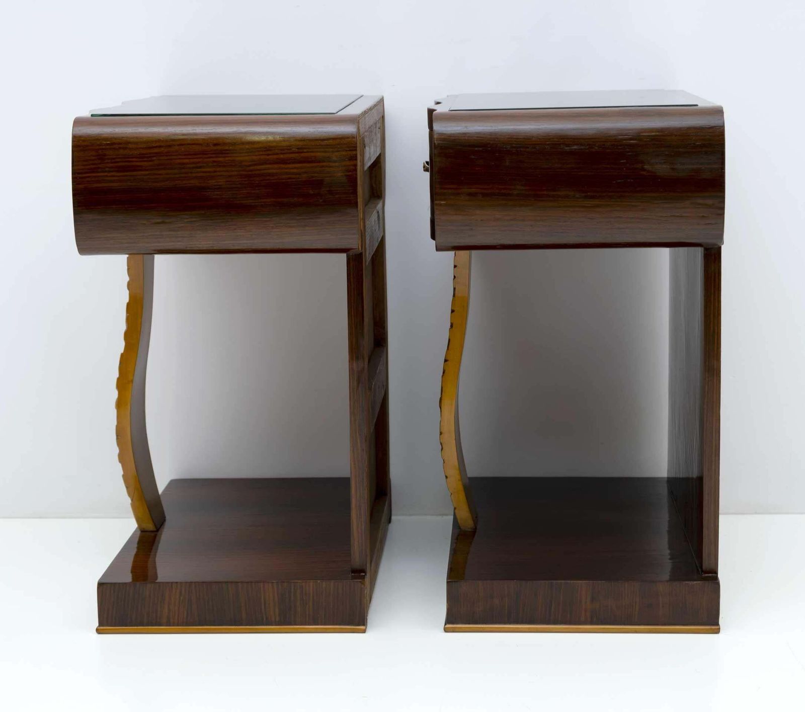 Pair Of Art Deco Italian Walnut Briar And Maple Bedside Tables, 1920s photo 3174.0