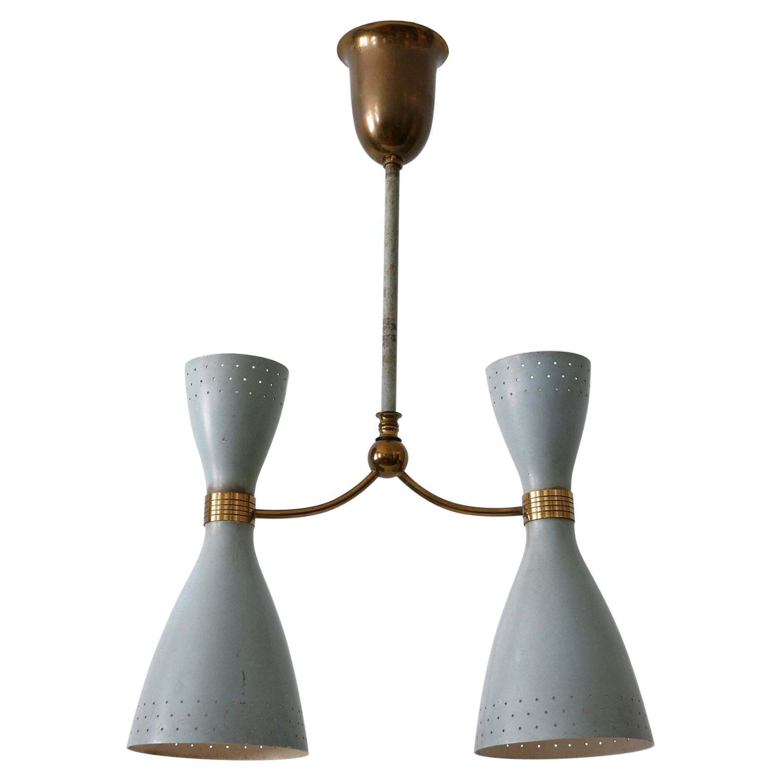Rare Mid Century Modern Two Armed Diabolo Pendant Lamp Or Chandelier Italy 1950s