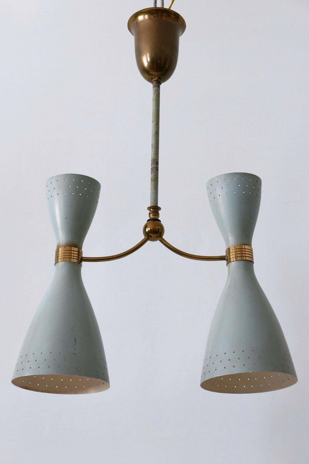 Rare Mid Century Modern Two Armed Diabolo Pendant Lamp Or Chandelier Italy 1950s photo furniture