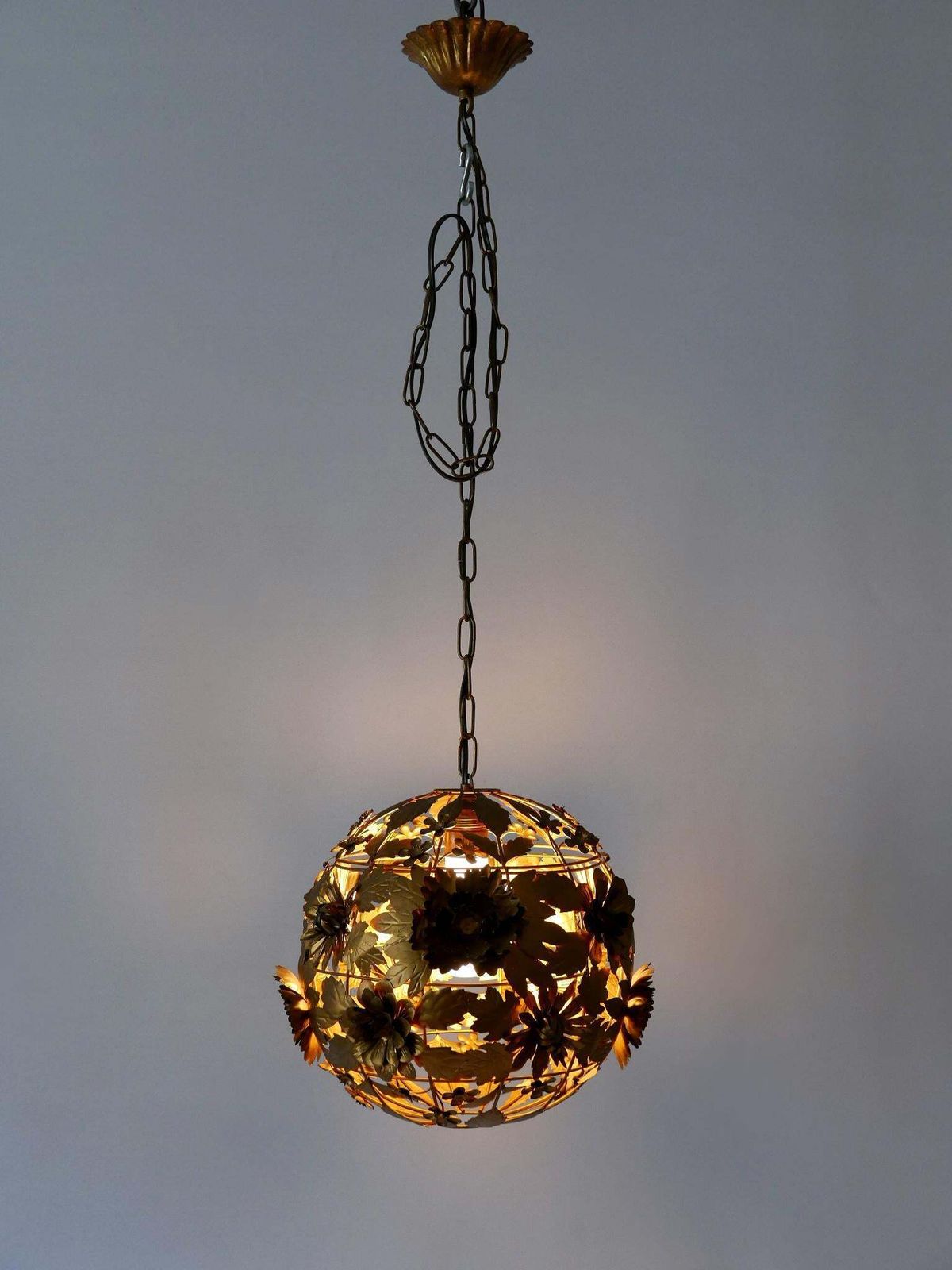 Rare & Gorgeous Mid Century Modern Metal Floral Pendant Lamp, Germany, 1960s photo vinterior
