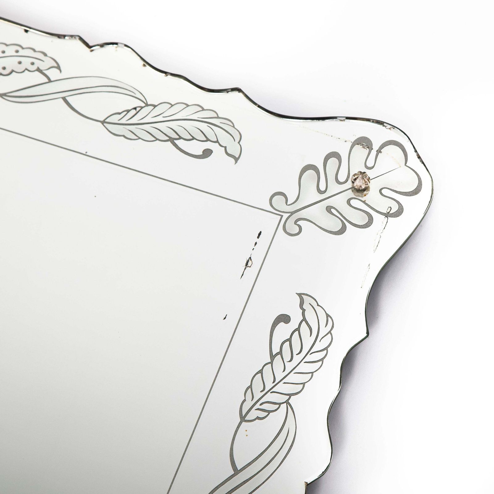 Rectangular Italian Mid Century Cristal Mirror With Stylized Decoration 1950s photo for sale