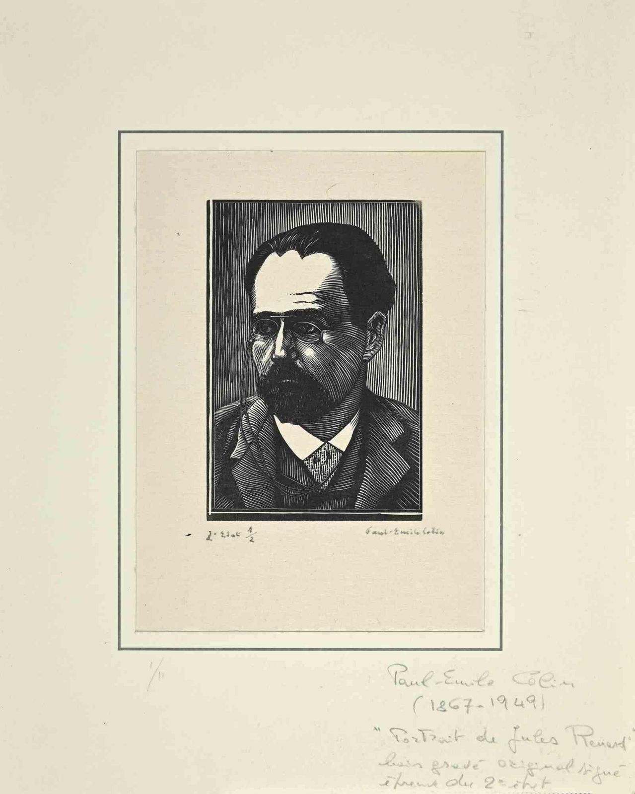 Paul Emile Colinportrait De Jules Renard   Woodcut  By Paul Emile Colin   Early 20th Centuryearly 20th Century