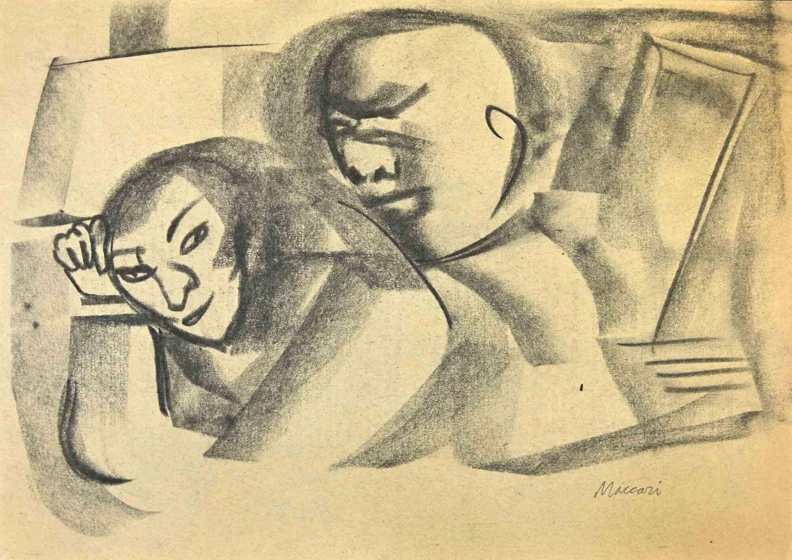 Mino Maccaricouple   Drawing By Mino Maccari   Mid 20th Centurymid 20th Century