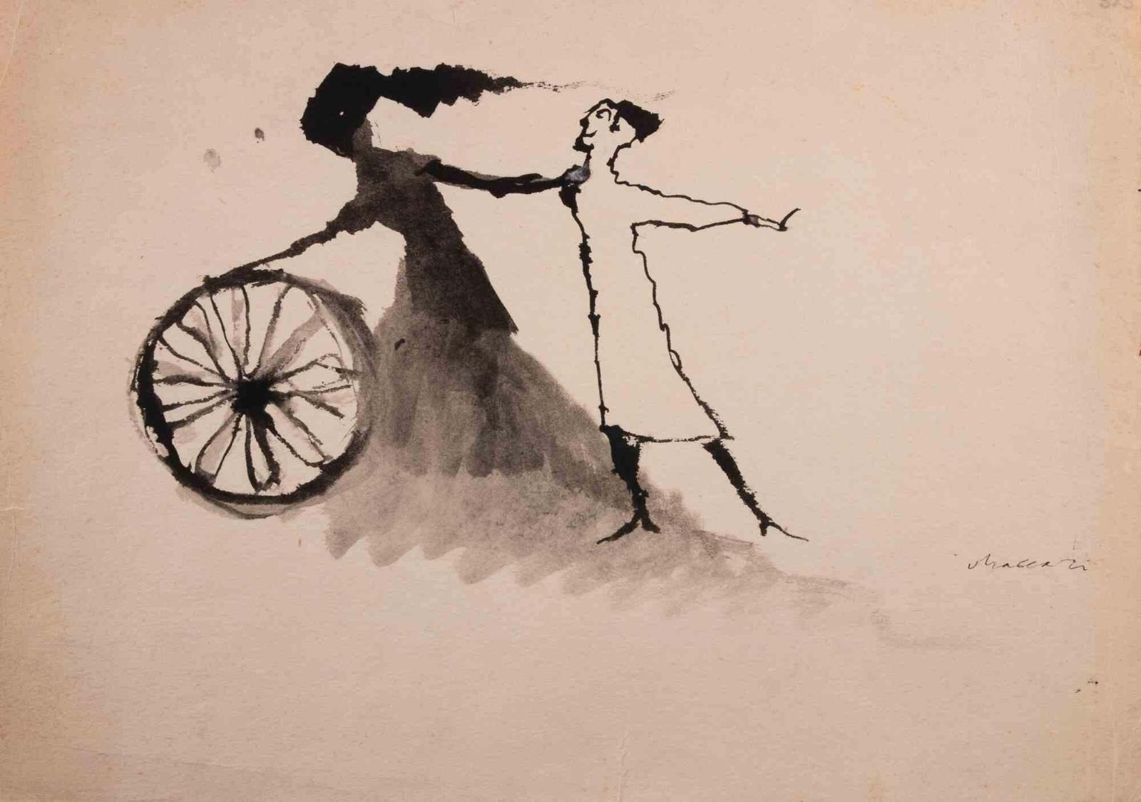 Mino Maccarithe Ghost And The Wheel   Drawing By Mino Maccari   Mid 20th Century Mid 20th Century photo furniture