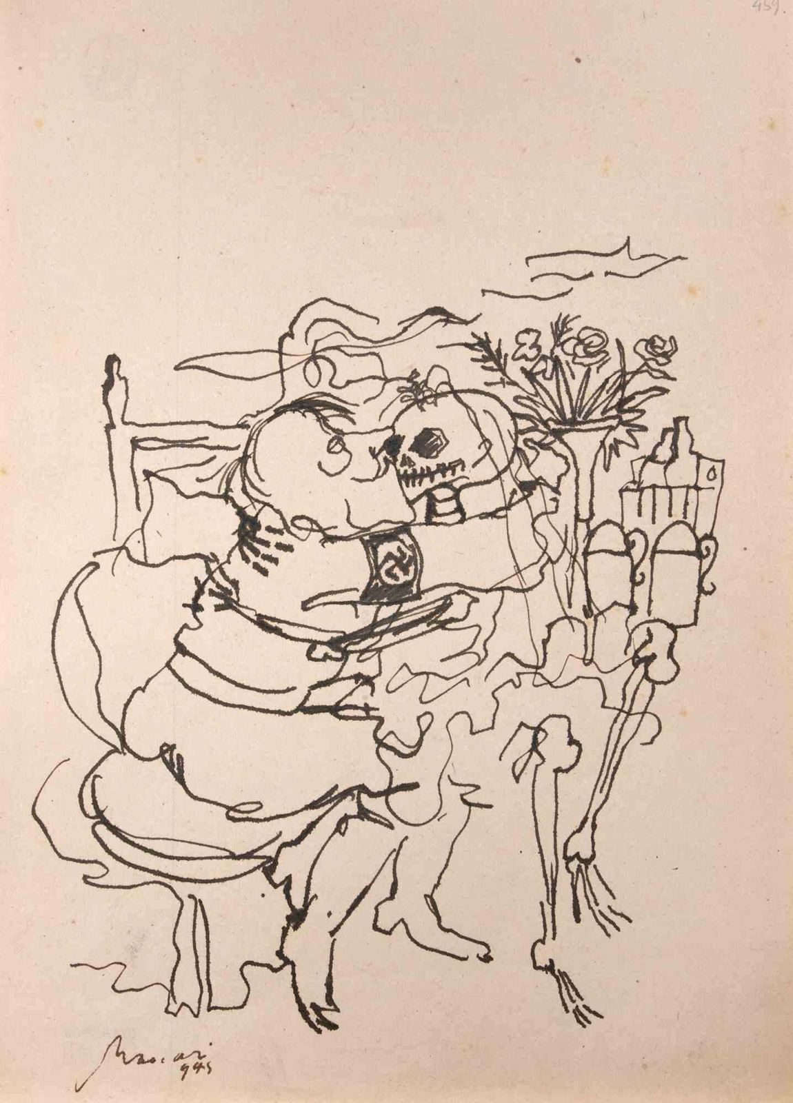 Mino Maccarithe Deadly Kiss   Drawing By Mino Maccari   19451945