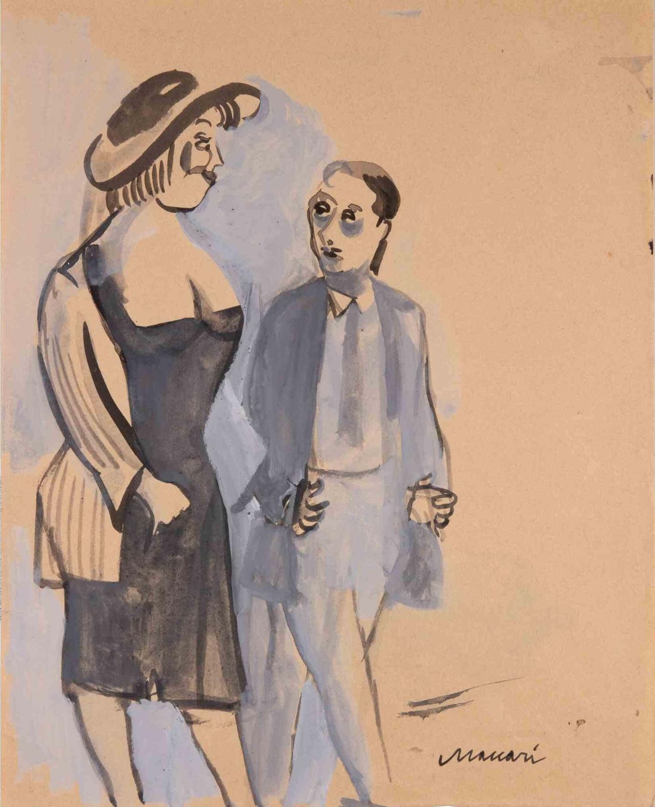 Mino Maccarithe Companion   Drawing By Mino Maccari   Mid 20th Centurymid 20th Century