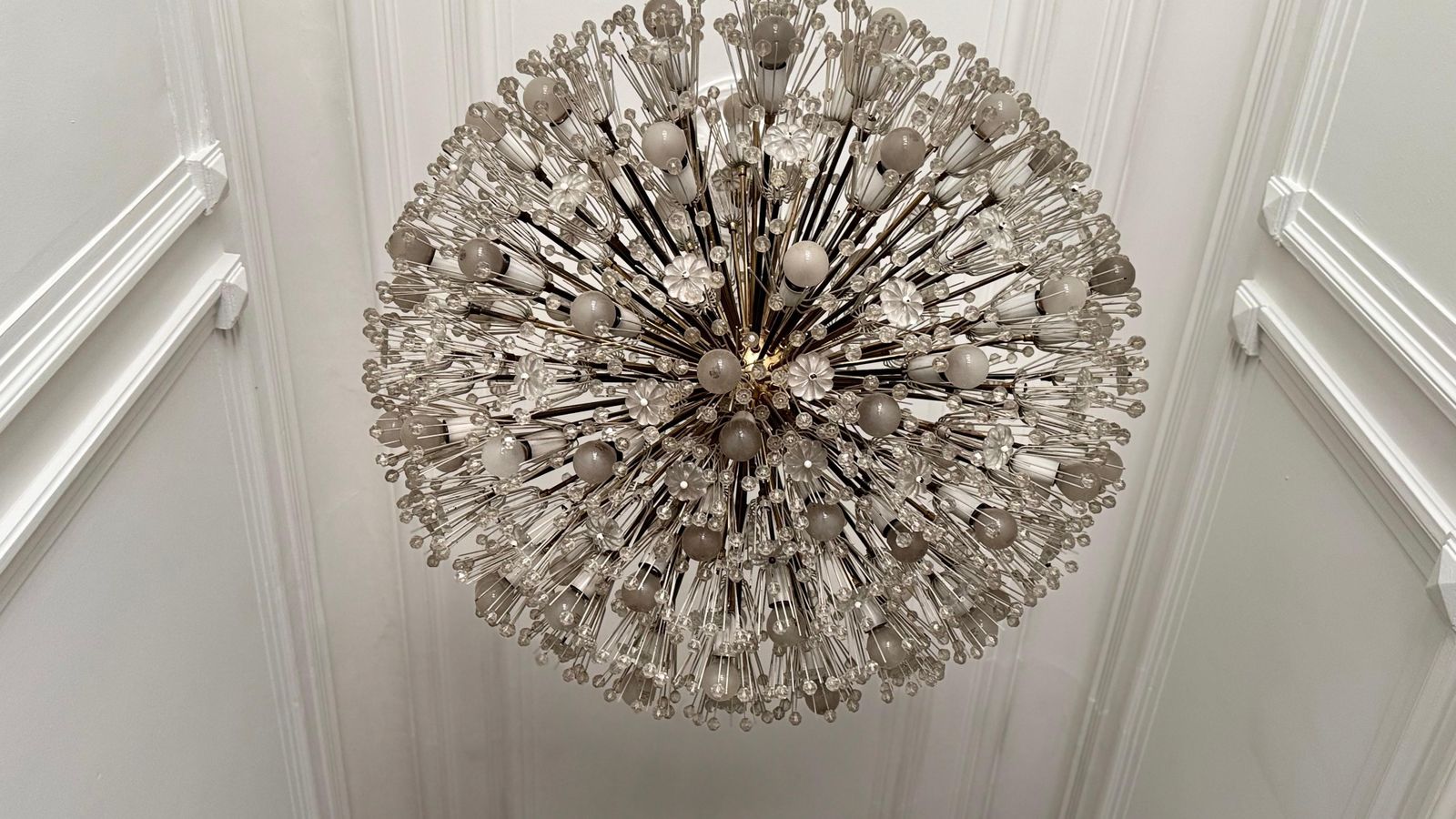 17018.0 Large Oval Stejnar Flower Glass & Brass Chandelier, Austria, 1950s photo