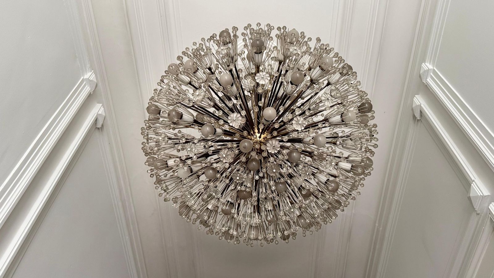 photo vinterior Large Oval Stejnar Flower Glass & Brass Chandelier, Austria, 1950s